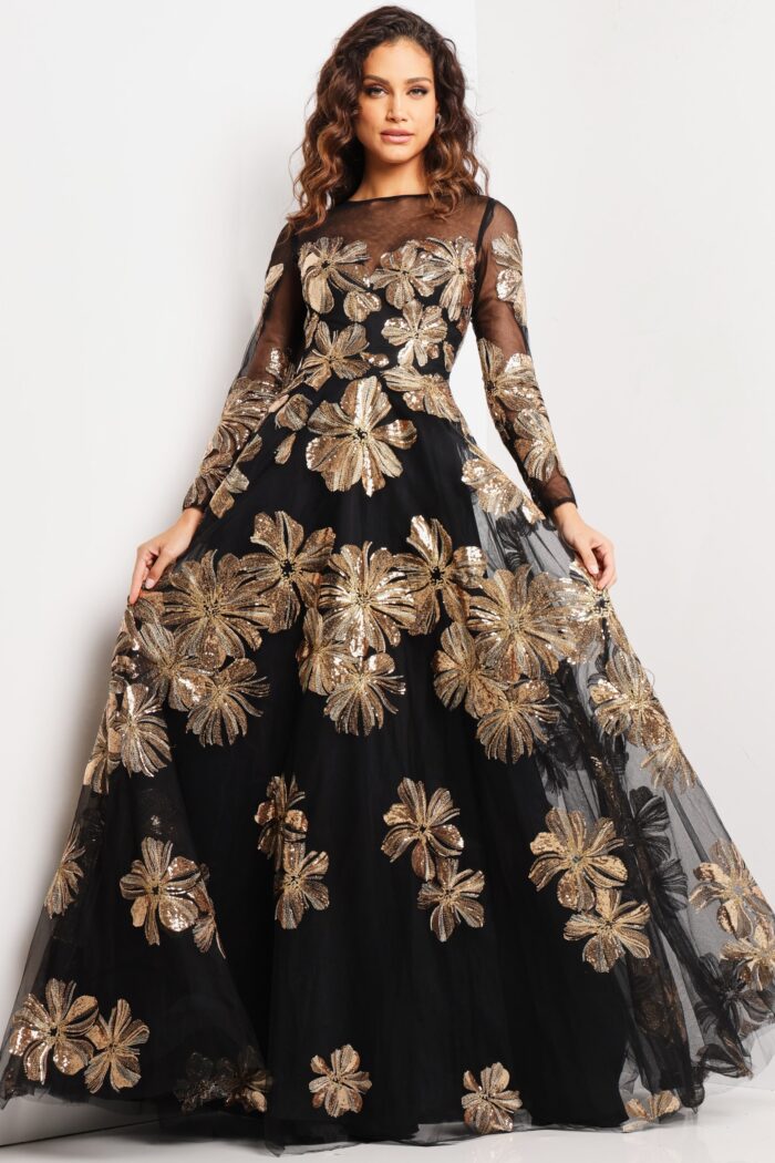 Formal Dresses Beaded Long Sequin Formal Dress Black/Gold