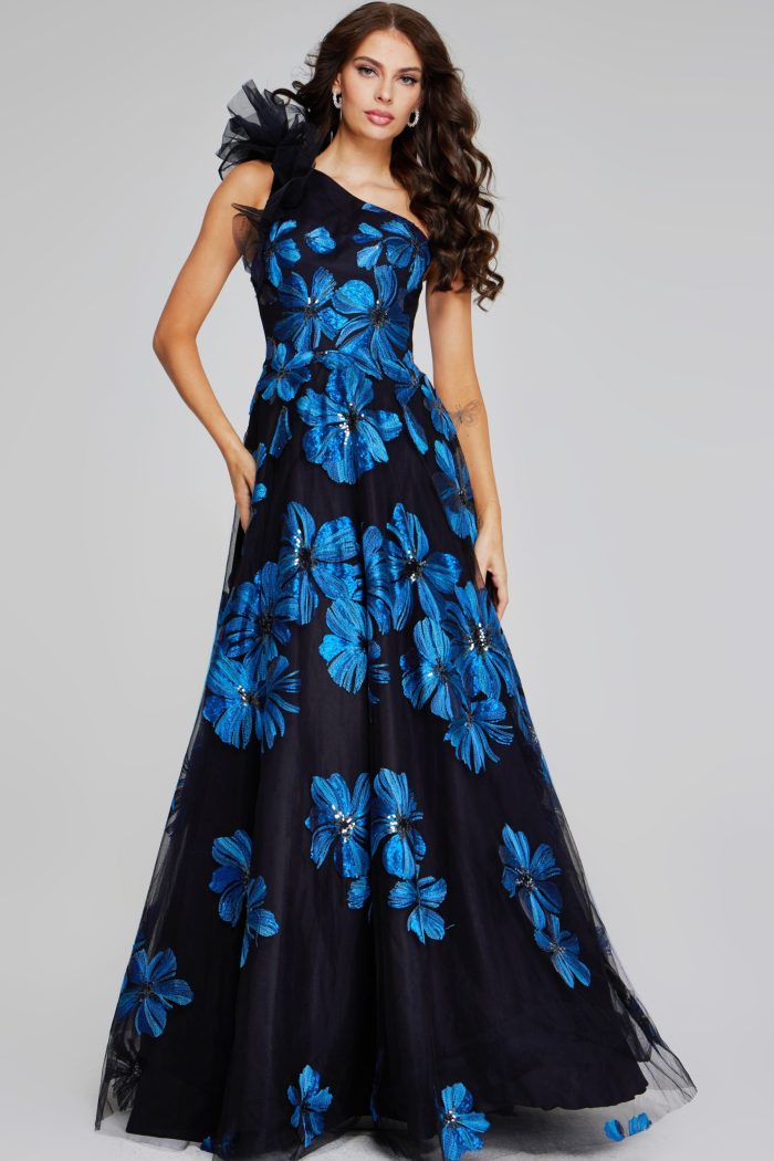 Formal Dresses Long A Line Formal Floral Printed Evening Dress NavyBlack