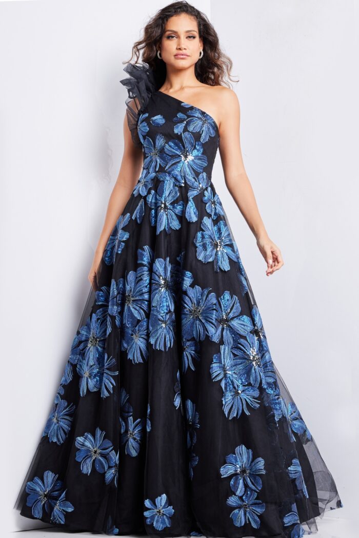 Formal Dresses Long A Line Formal Floral Printed Evening Dress NavyBlack