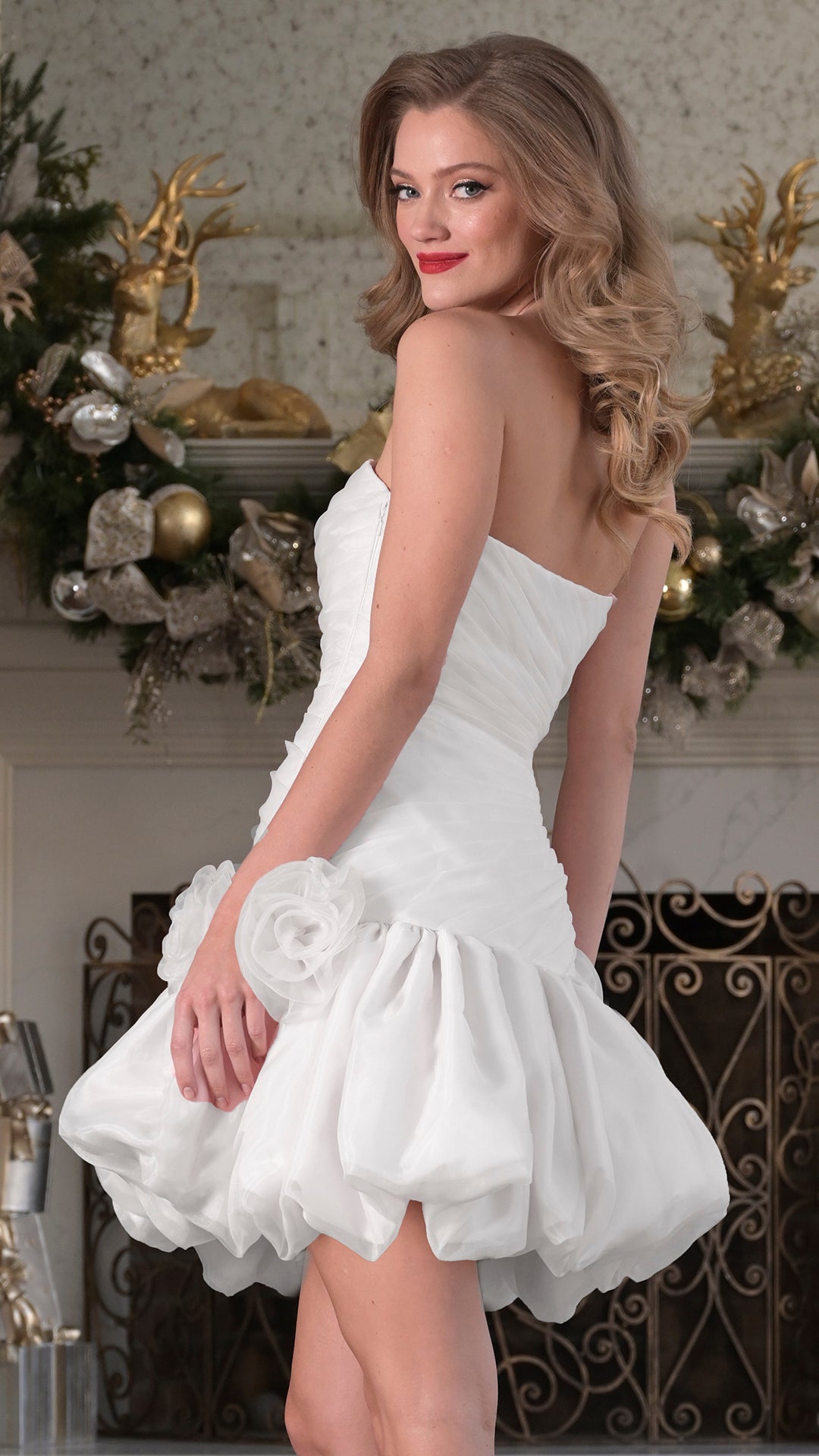 Strapless Straight Neck Mini Organza Wedding Dress 3671B