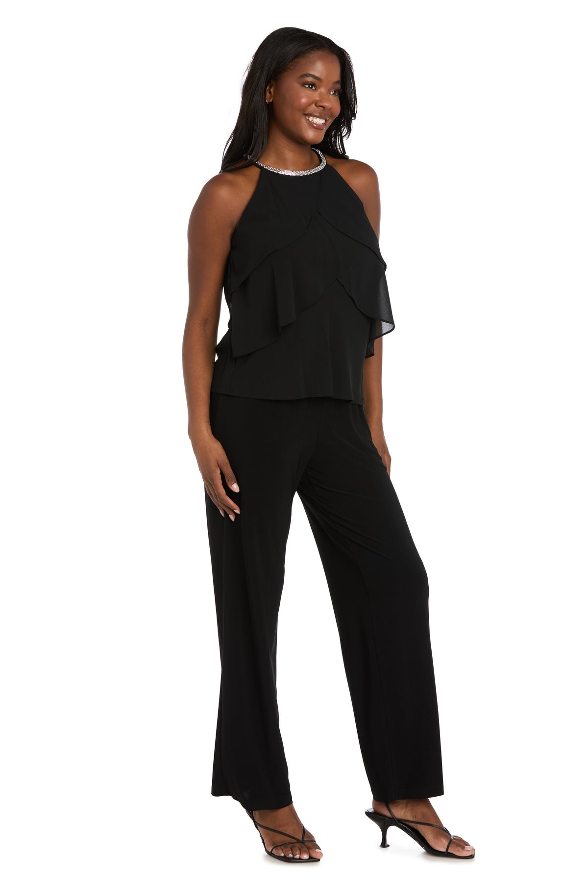 Halter Tiered Chiffon Cocktail Top by R&M Richards 3677 in Black