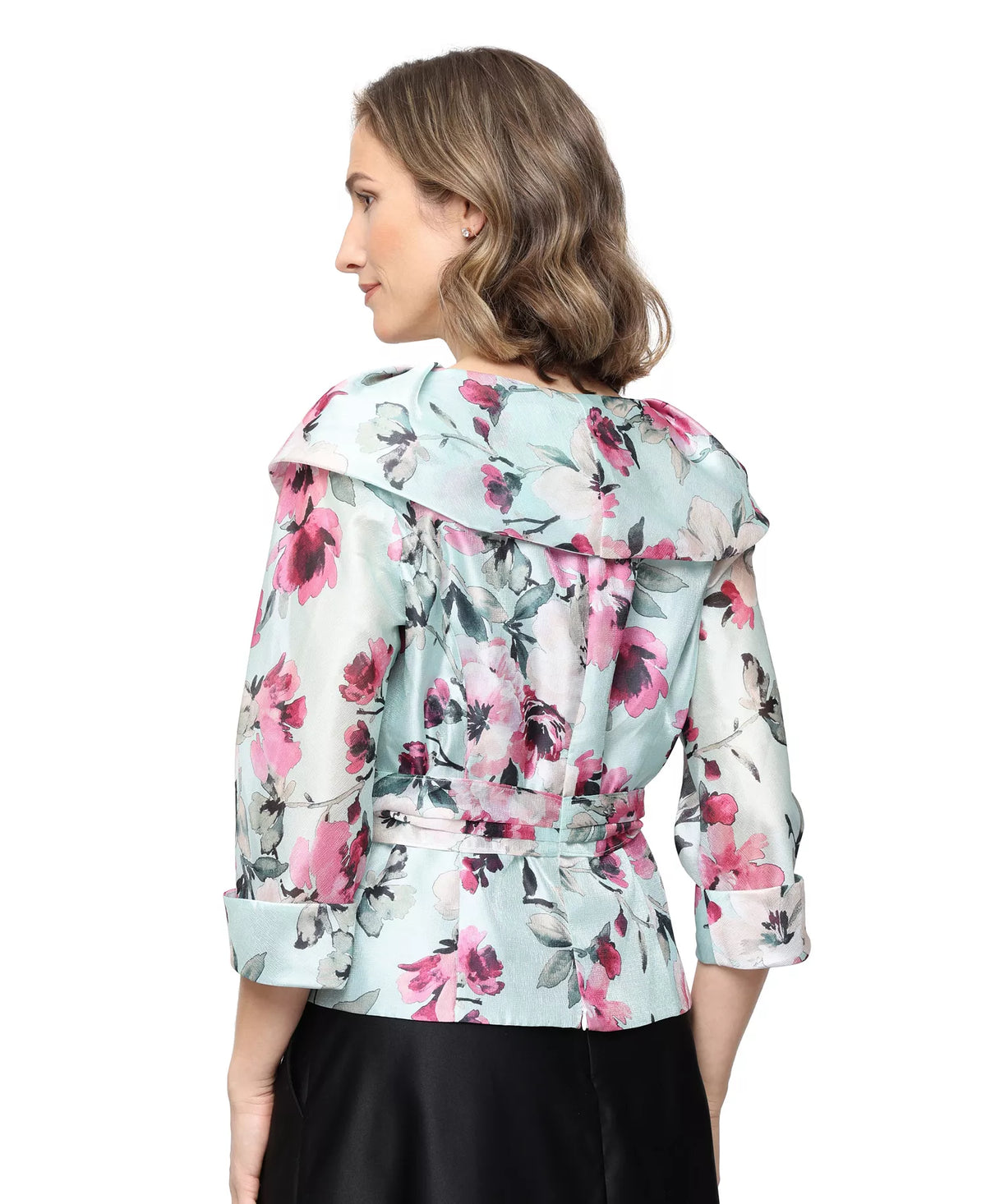 Three-Quarter Sleeve Sleeve Yoryu Portrait Collar Blouse with Illusion Cuff Sleeves and Tie Waist Alex Evenings 8292032