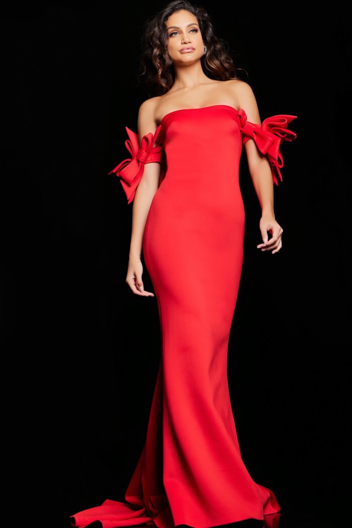 Formal Dresses Fitted Long Ruffle Sleeve Formal Dress Red