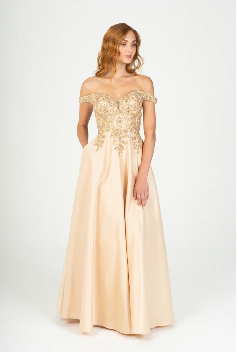 Off-the-Shoulder Floor-Length Satin Formal A-Line Eureka Fashion 9027