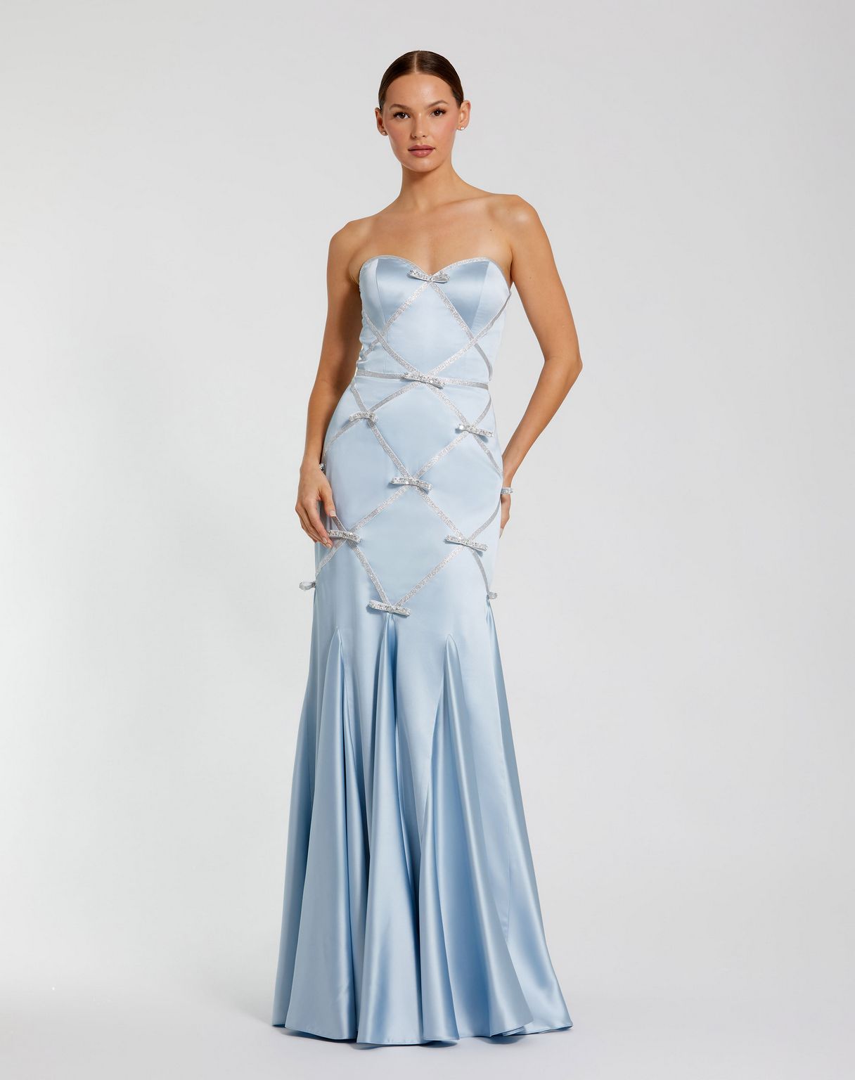 Powder Blue Silver Mac Duggal 37000 Fitted Prom Long Formal Evening