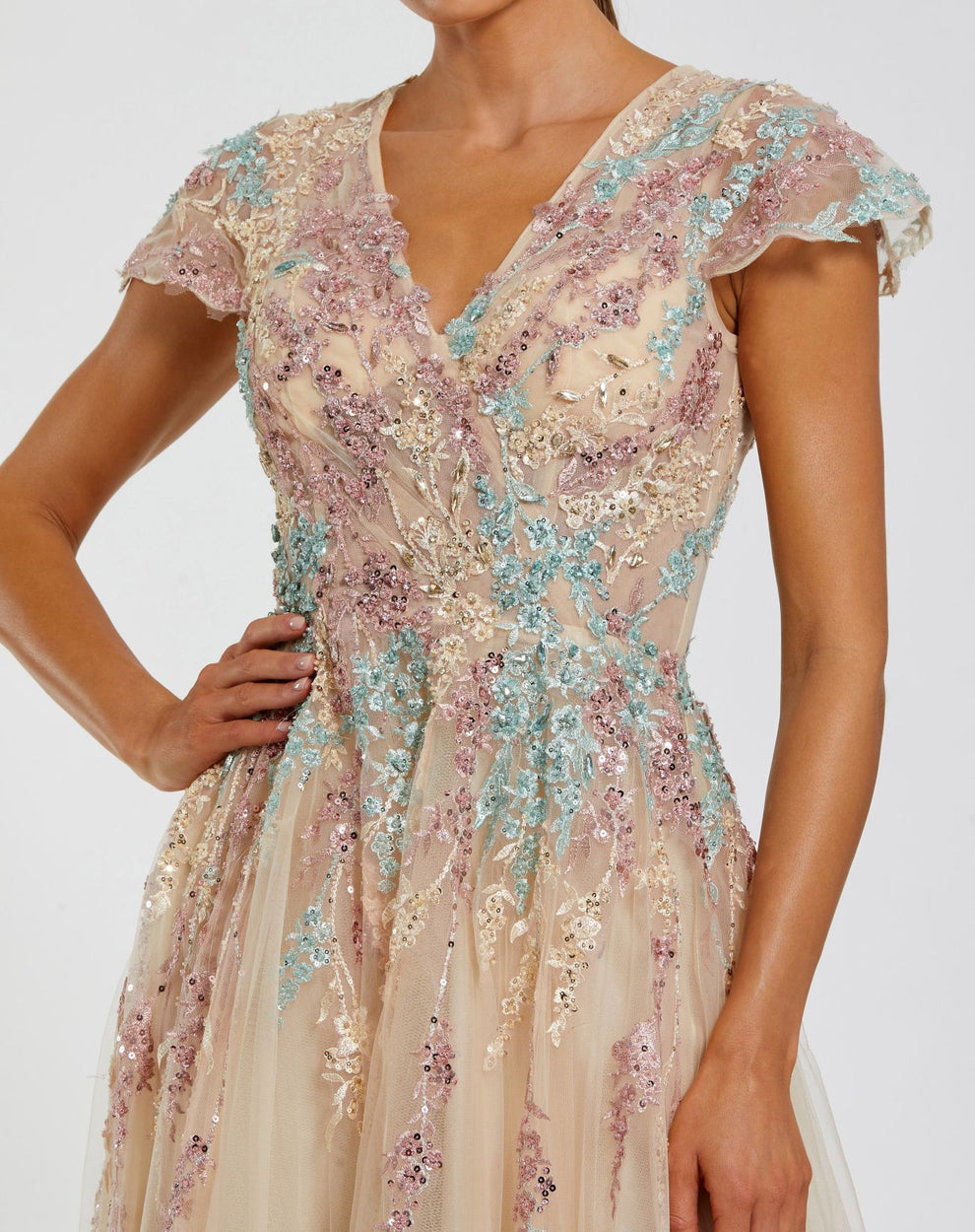 Mother of the Bride Dresses Sequin Long Formal Evening Mother of the Bride Dress Mac Duggal 37014 Nude Multi