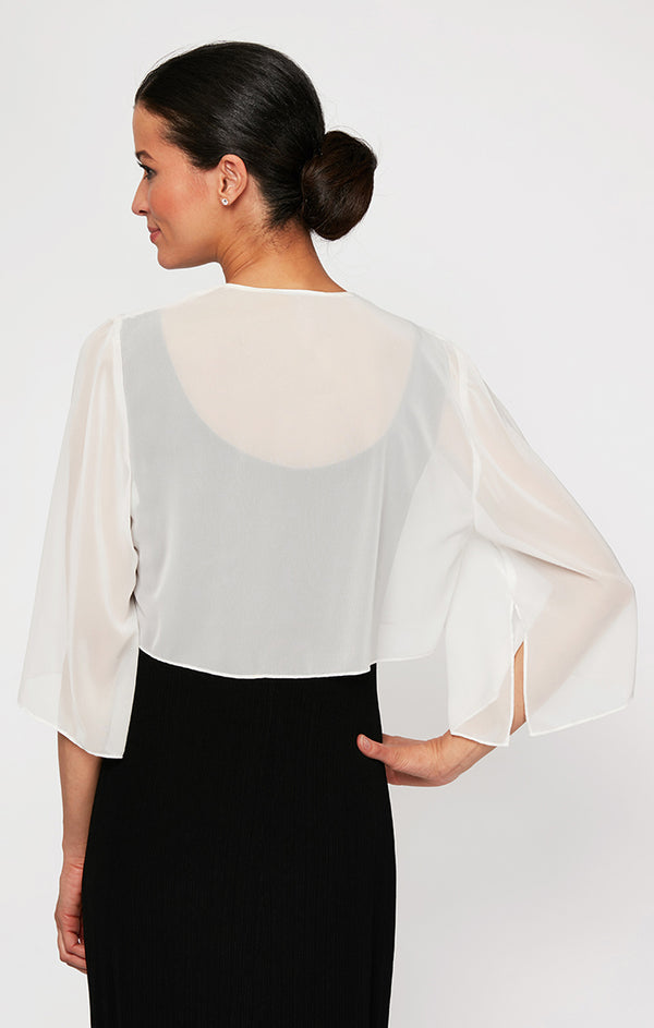 Ivory Open Front Short Sheer Chiffon Formal Cape Cascading Bolero Jacket Alex Evenings 370213
