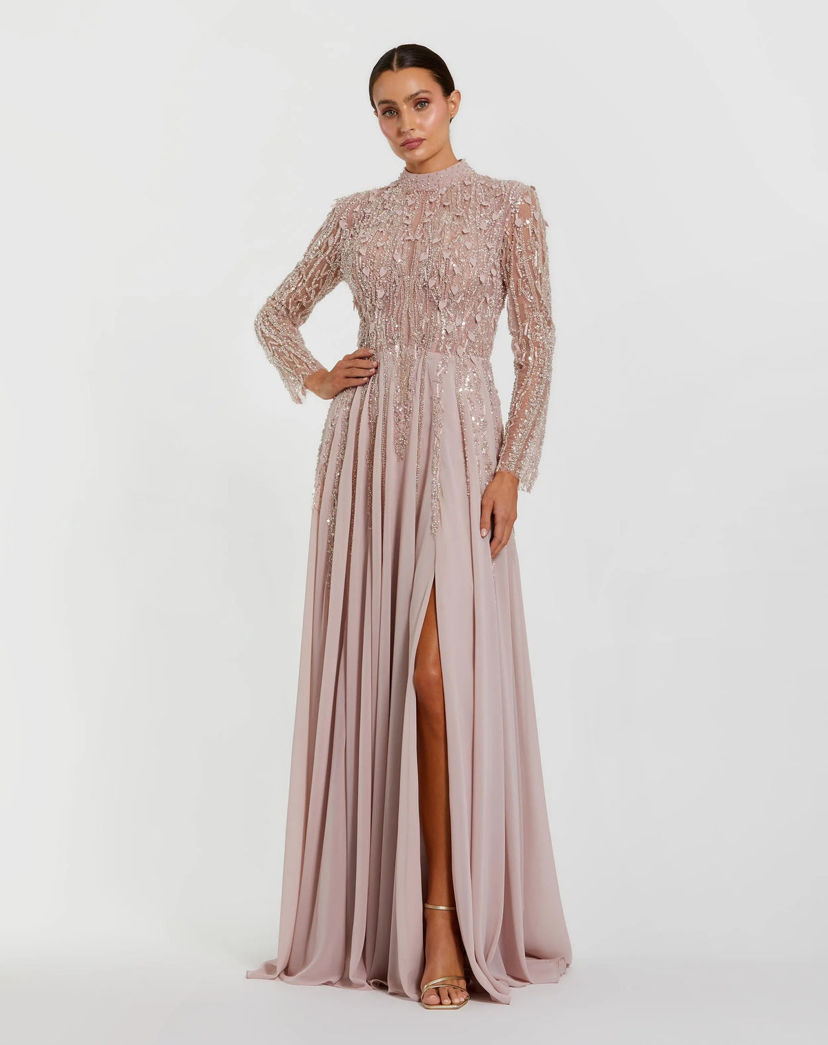 Mother of the Bride Dresses Long Sleeve Mother of the Bride Slit Dress Dusty Rose