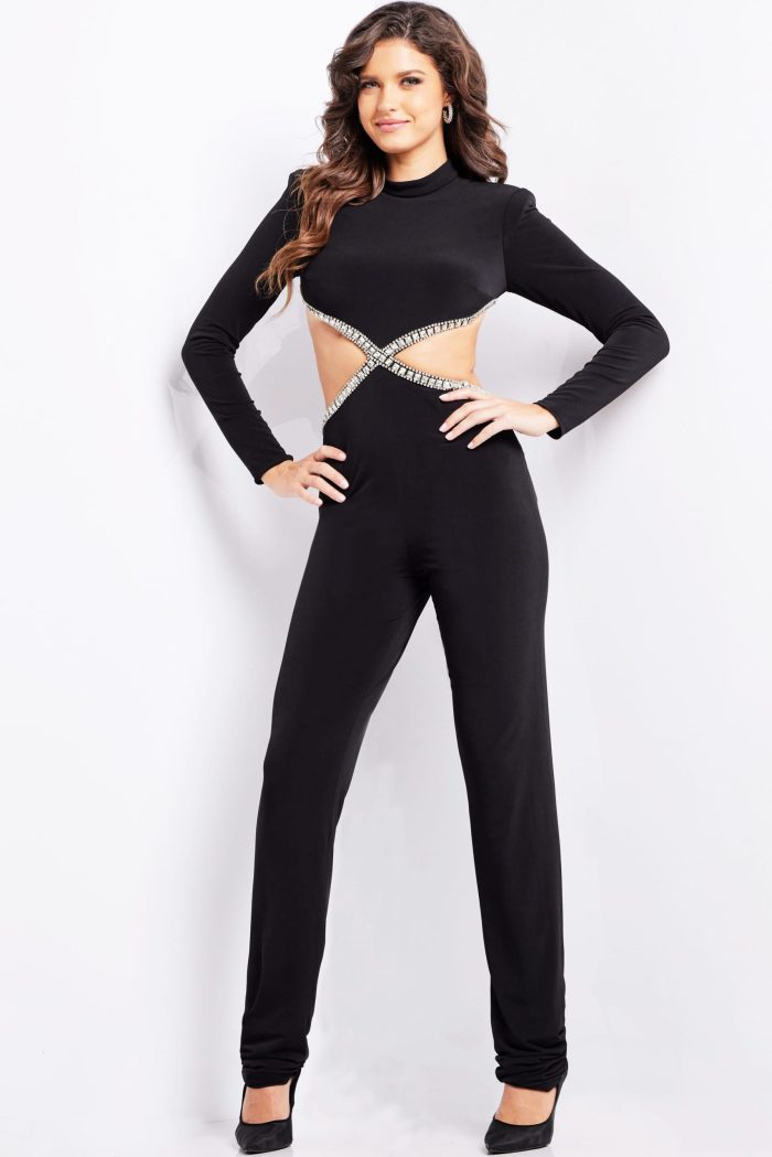 Jumpsuit Beaded Long Formal Jumpsuit Black