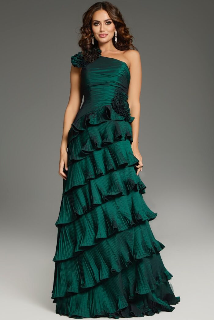 Formal Dresses Ruffle Long with Floral Formal Evening Dress Hunter