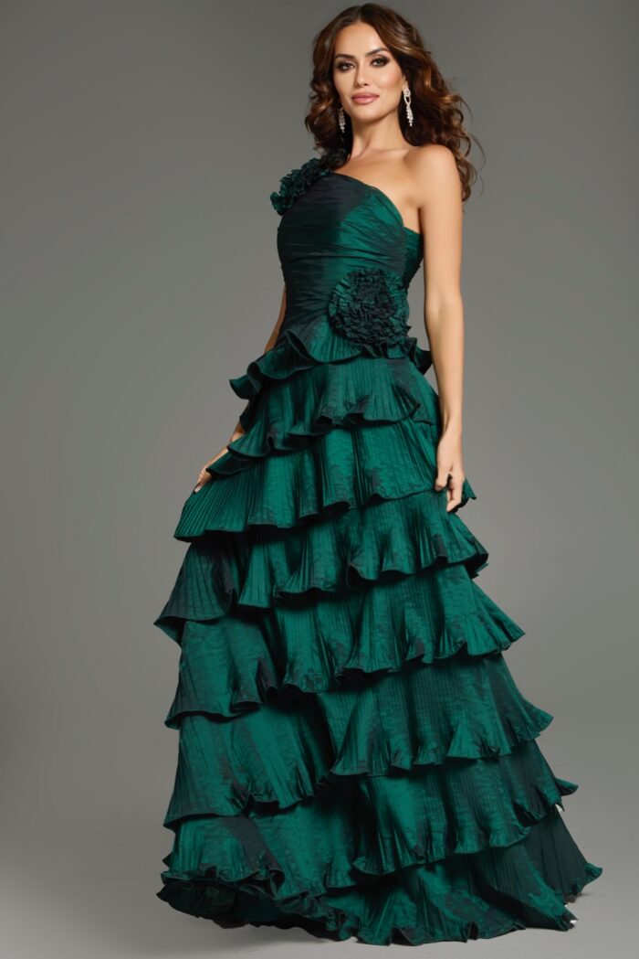 Formal Dresses Ruffle Long with Floral Formal Evening Dress Hunter