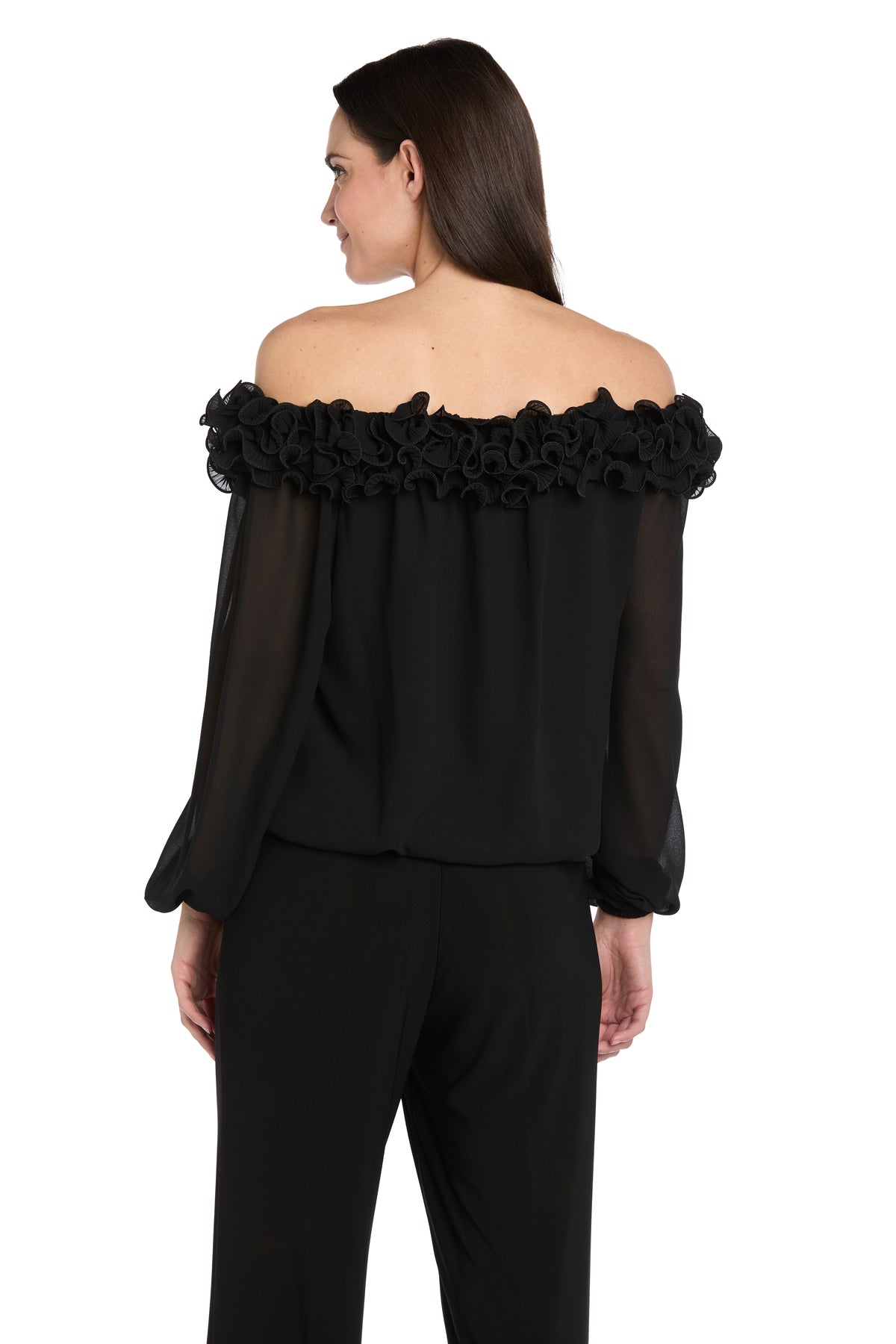 Top Ruffle Long Sleeve Top Black
