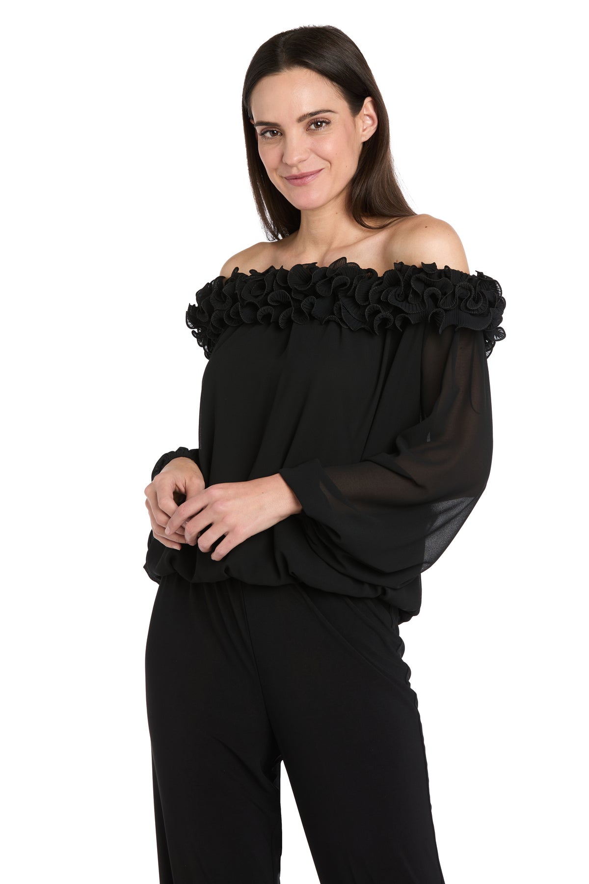 Top Ruffle Long Sleeve Top Black