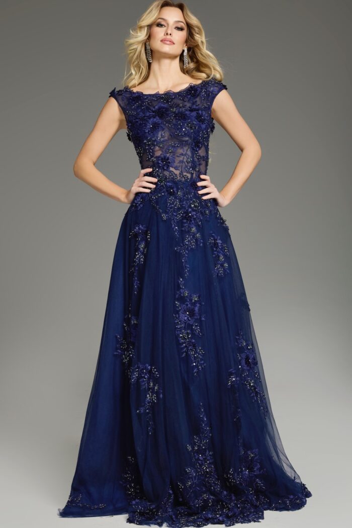 Formal Dresses A Line Long Formal Flora Evning Dress Navy