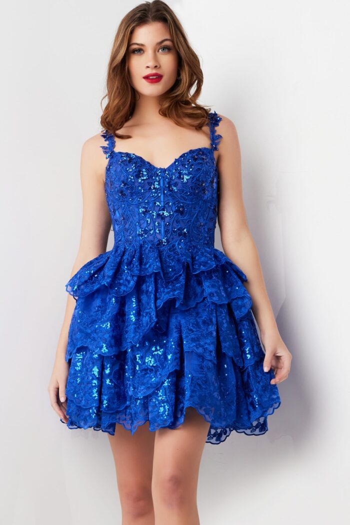 Cocktail Dresses Beaded Short Tiered Cocktail Dress Royal