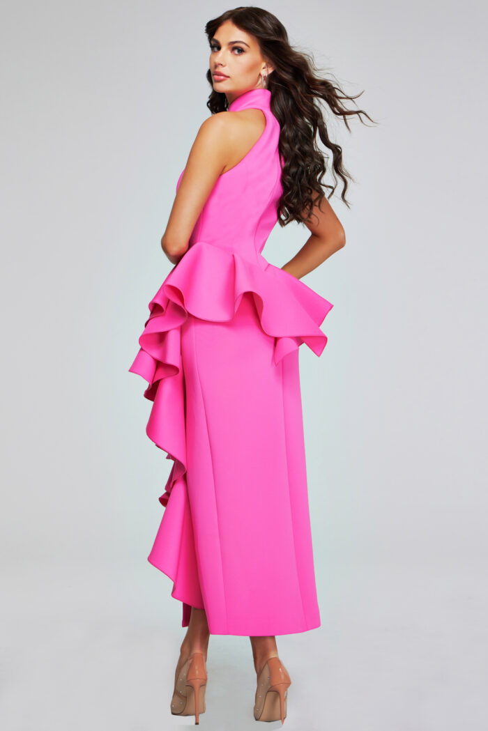 Formal Dresses High Low Formal Ruffle Evening Dress Deep-Pink
