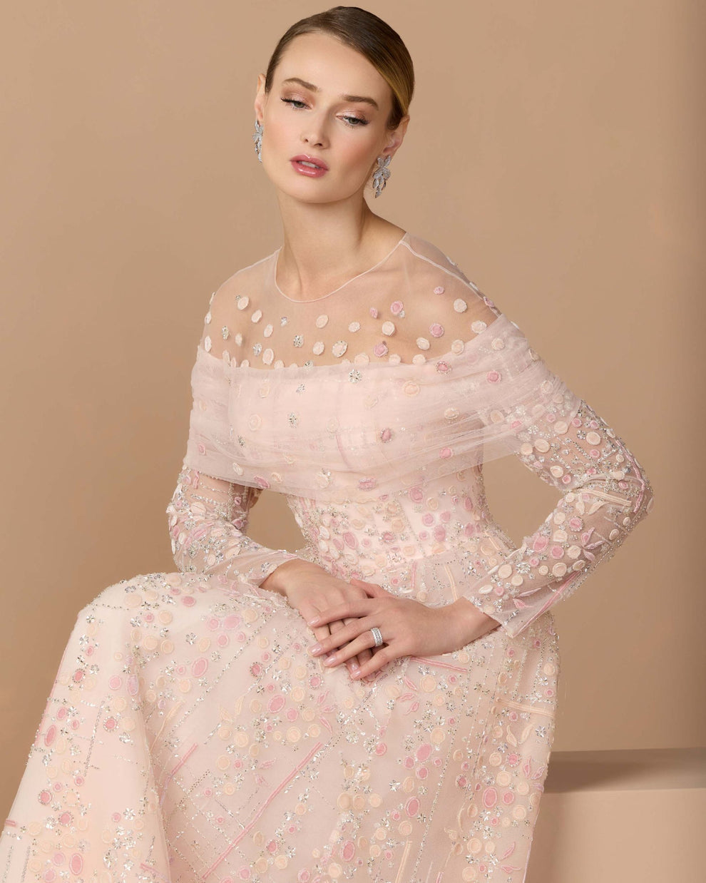 Mother of the Bride Dresses A Line Long Formal Long Sleeve Mother of the Bride Dress Mac Duggal 37119 Rose