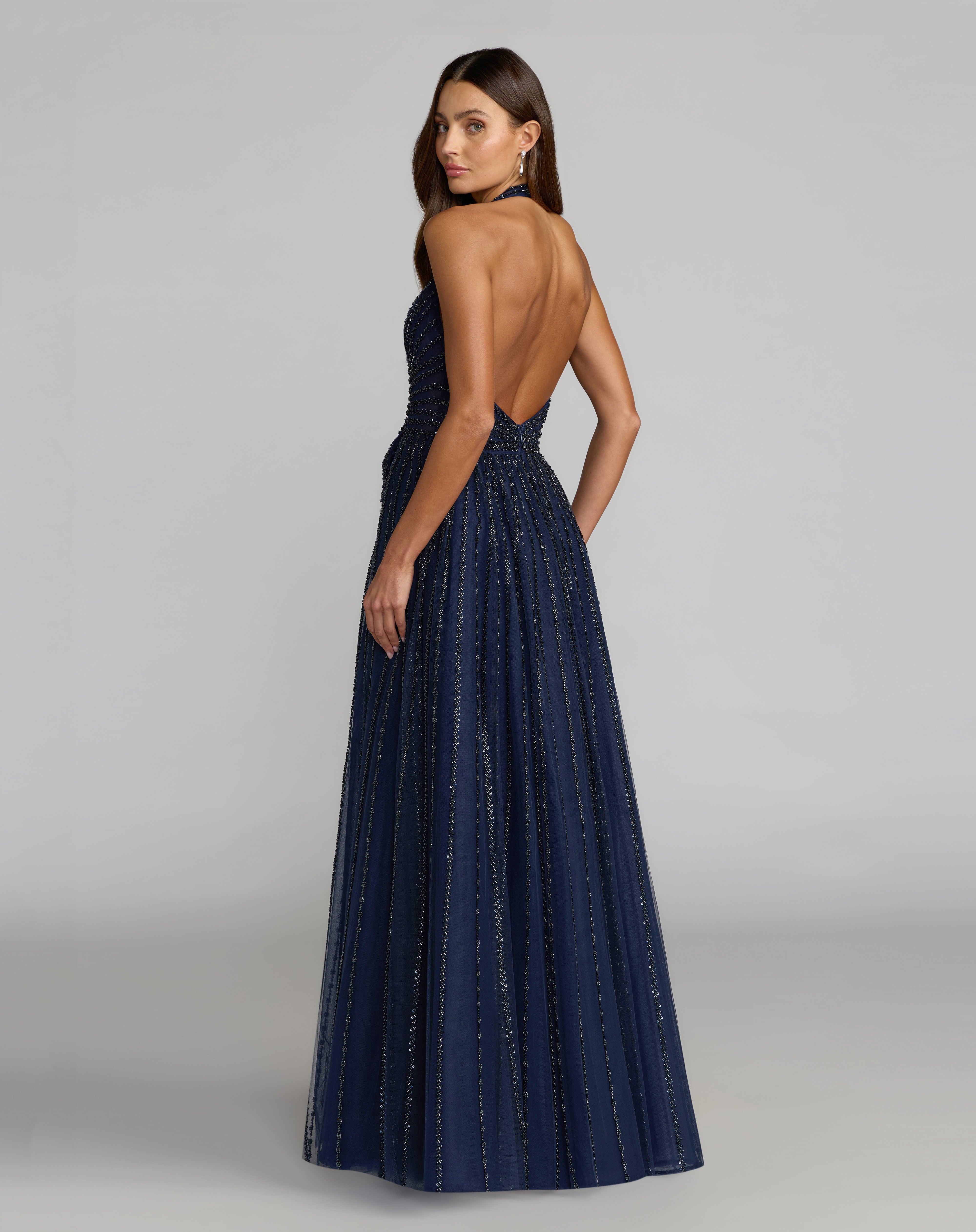 Halter Floor-Length Tulle Evening Ball Gown Mac Duggal 37120