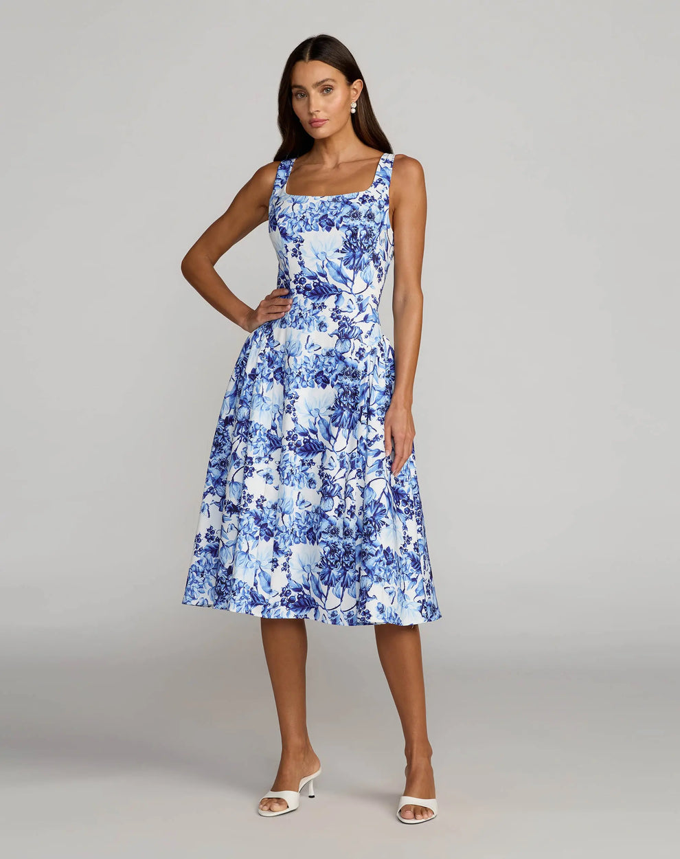 Square Neck Midi Mikado Wedding Guest Fit & Flare Mac Duggal 37155