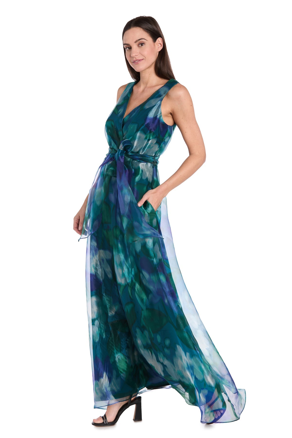 V-Neck Floor-Length Organza Formal A-Line R&M Richards 3723P
