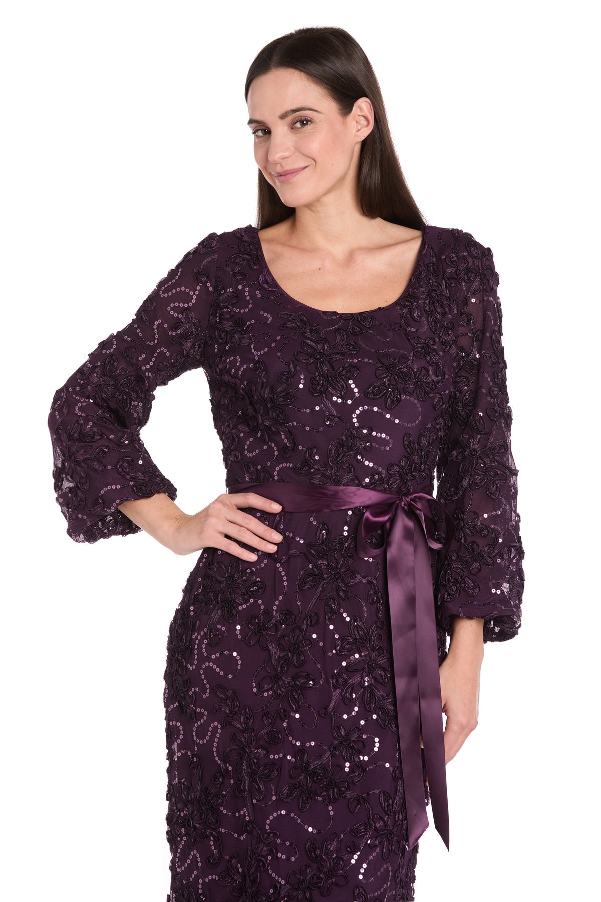 Mother of the Bride Dresses 3D Long Formal Floral Evening Dress Plum