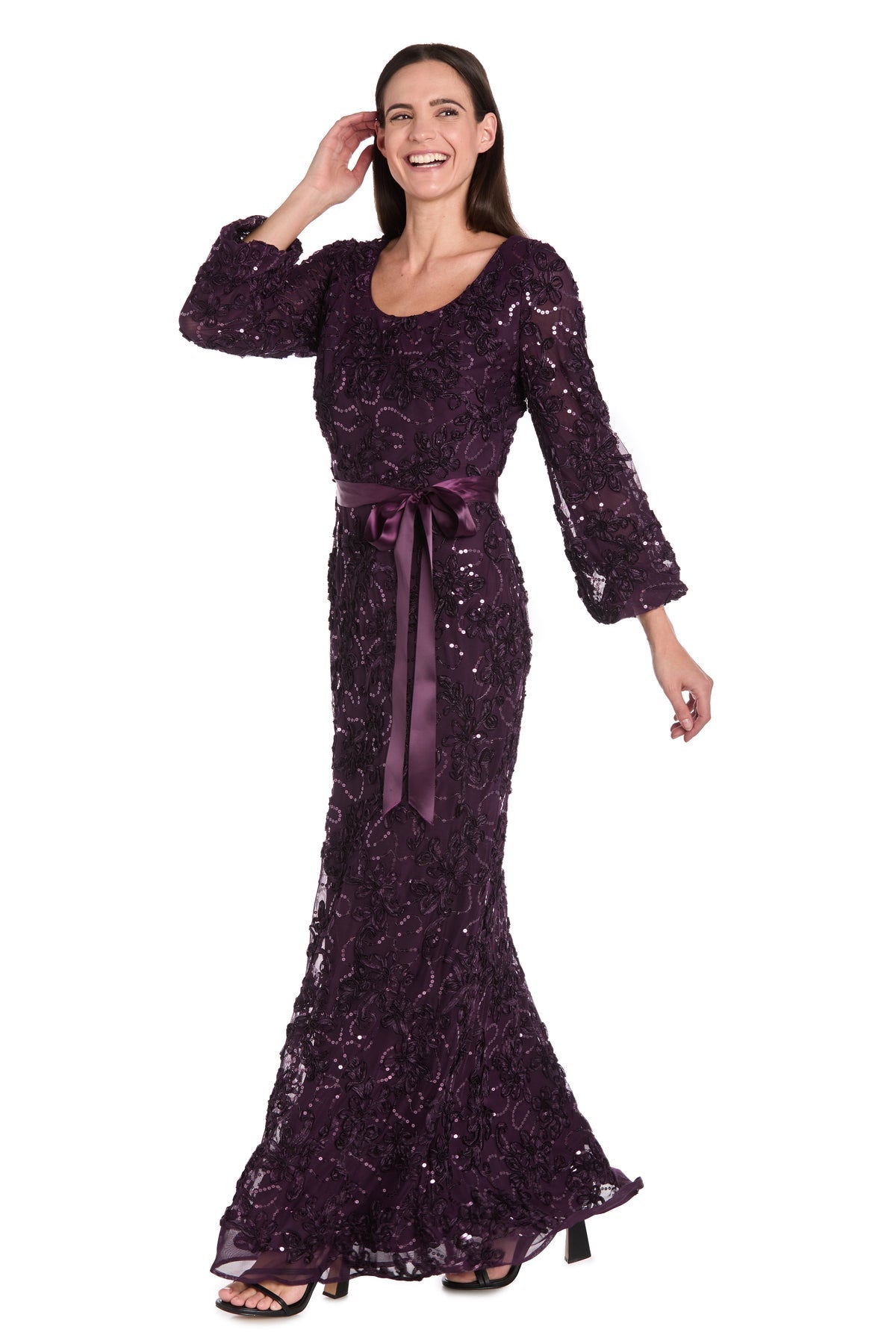 Mother of the Bride Dresses 3D Long Formal Floral Evening Dress Plum