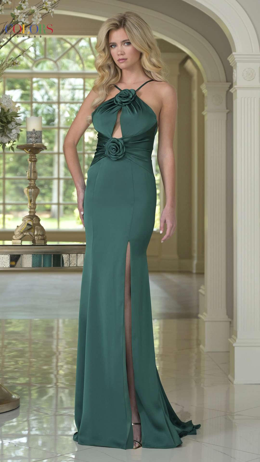Prom Dresses 3D Floral Long Formal Fitted Mermaid Prom Dress Deep Green