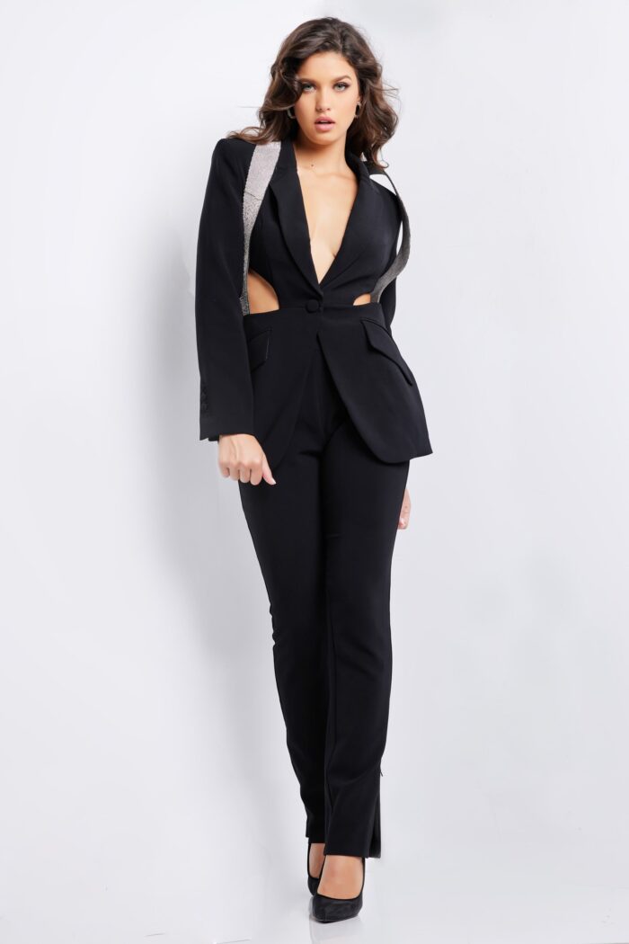 Pant Suit Beaded Fit Long Formal Pant Suit Black