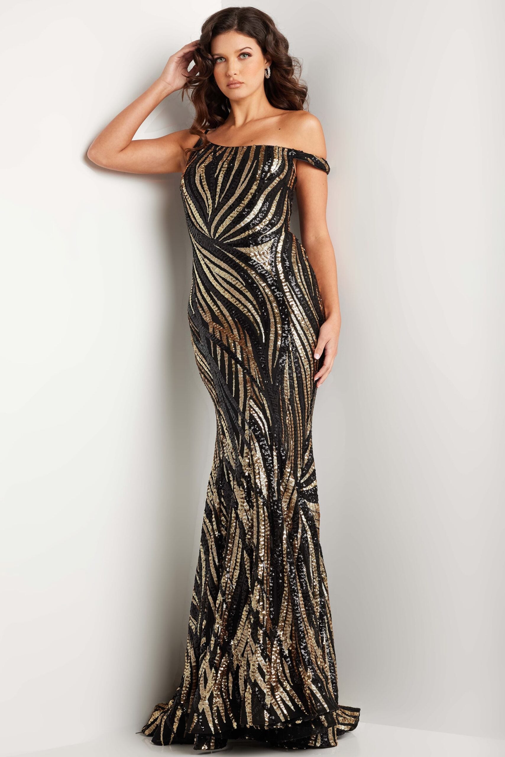 Prom Dresses Formal Long Beaded Sequin Mermaid Prom Dress Black/Gold