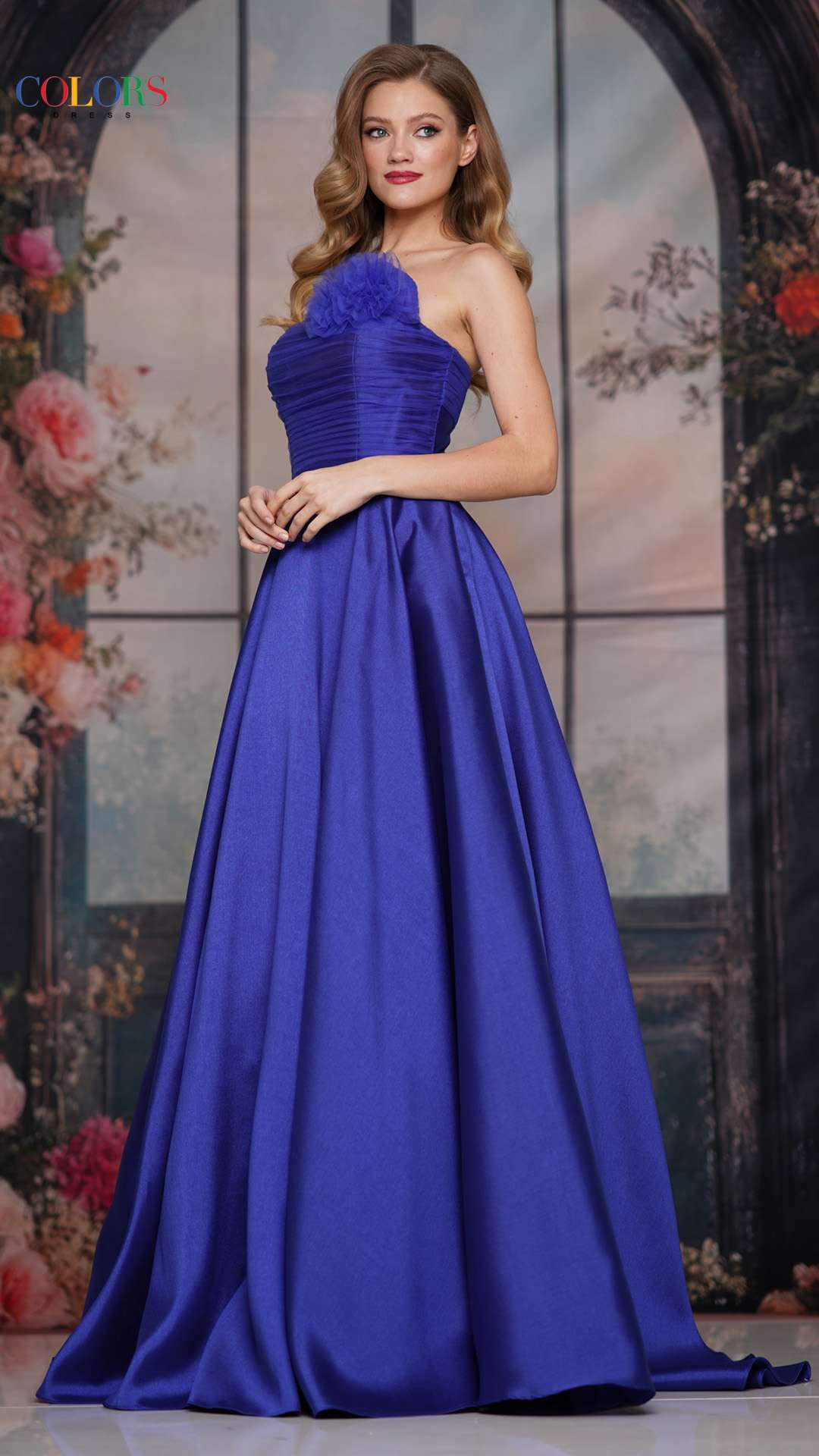 Prom Dresses Long Formal 3D Floral A Line Ball Gown Prom Dress Sapphire