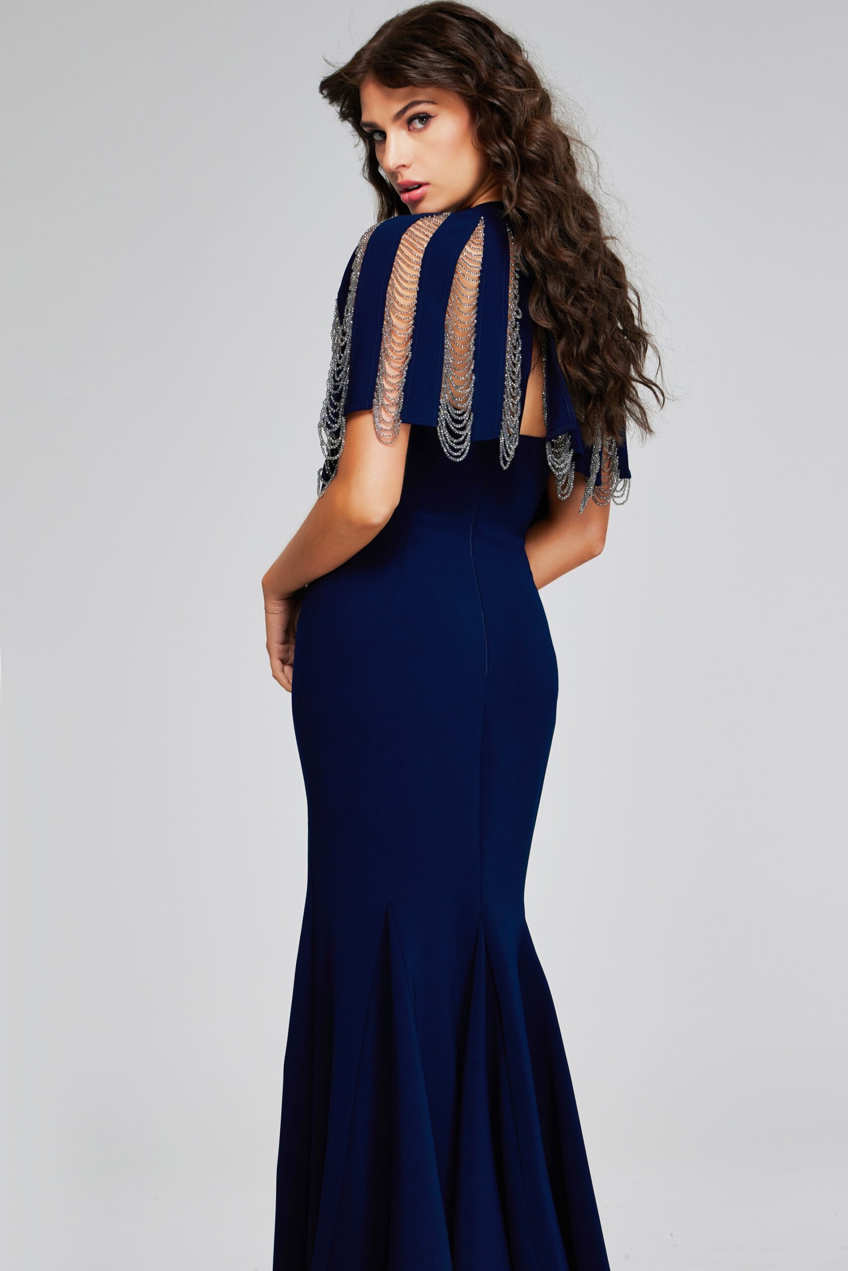 Formal Dresses Long Mermai Fit Beaded Formal Evening Fringe Dress Navy