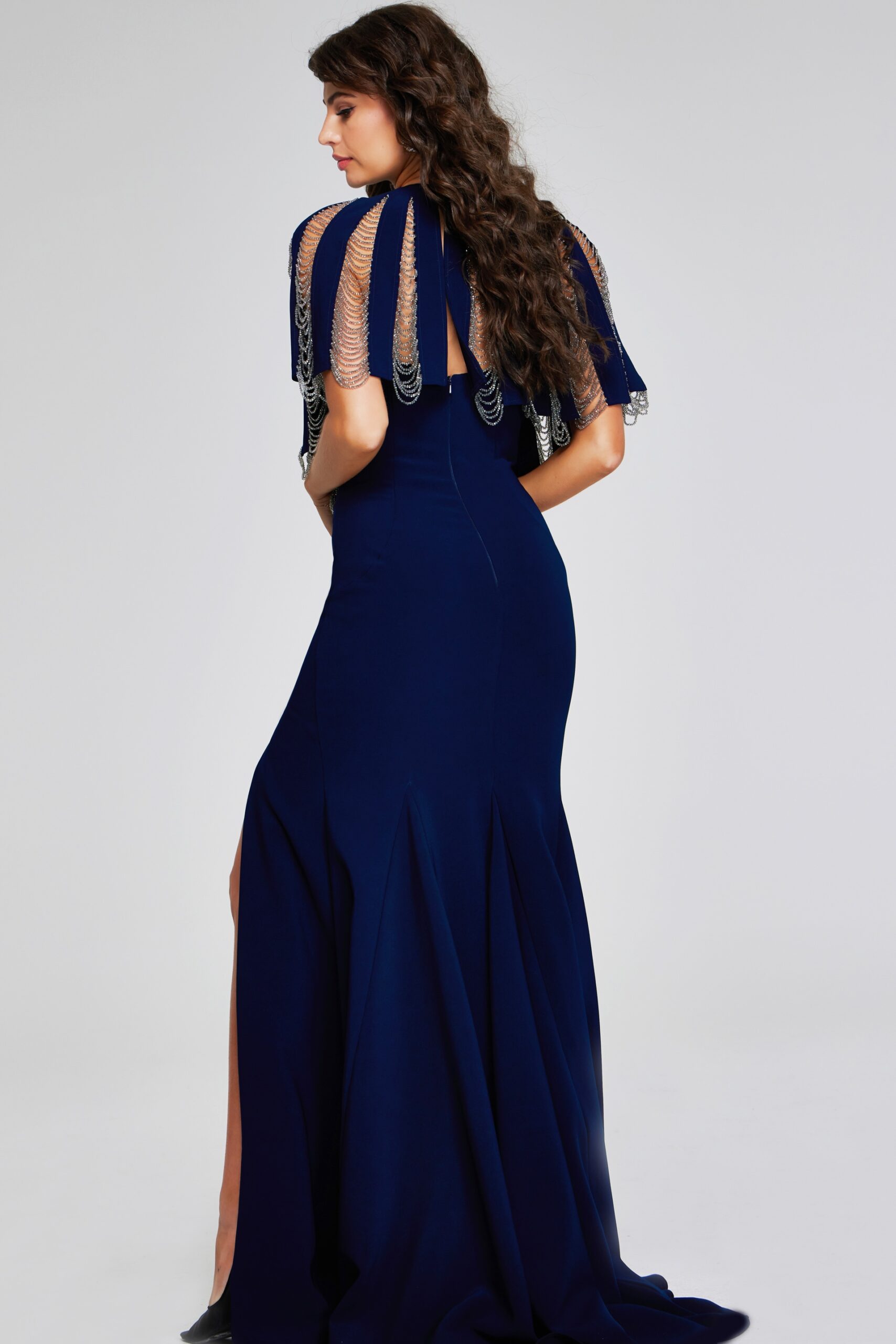 Formal Dresses Long Mermai Fit Beaded Formal Evening Fringe Dress Navy