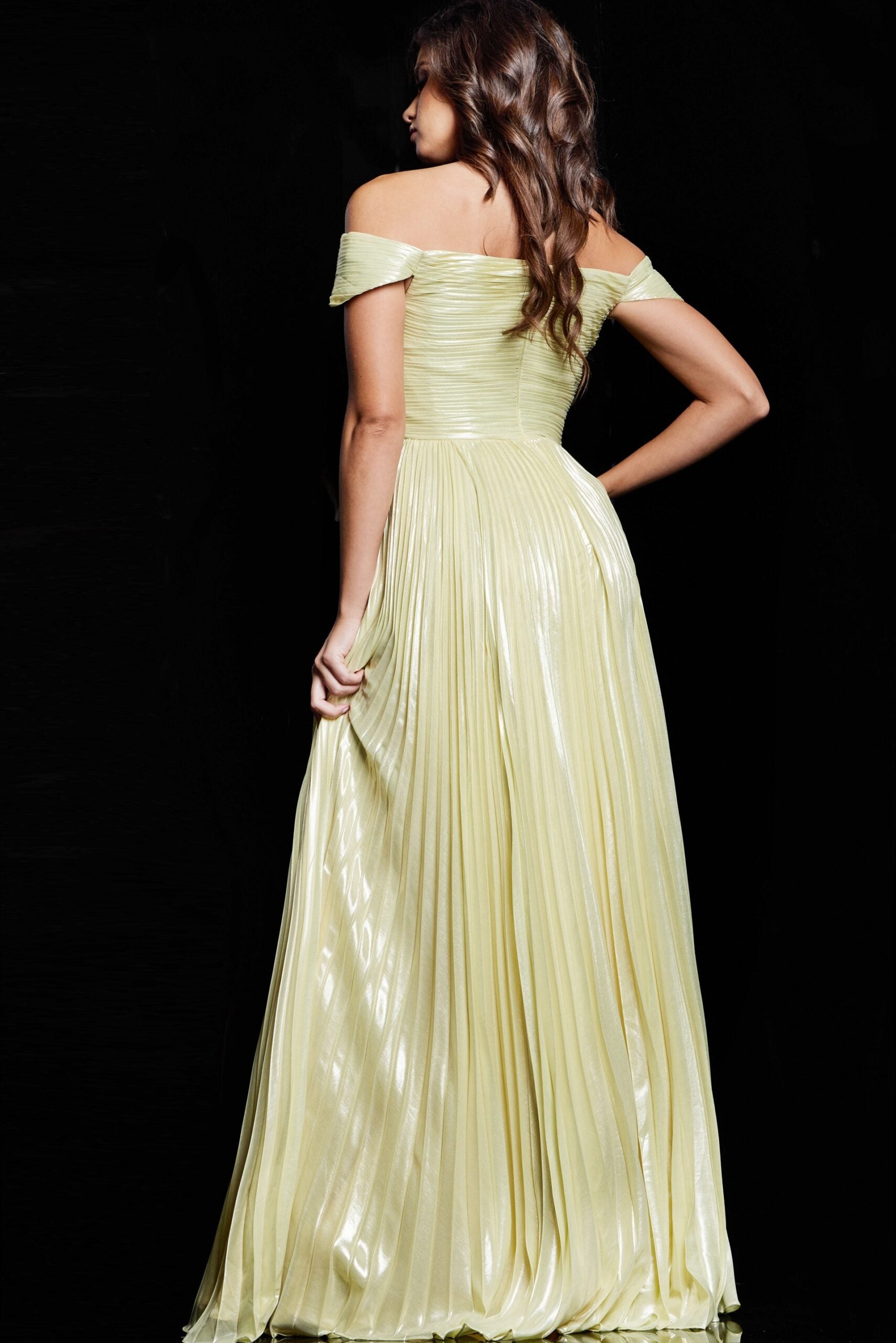 Prom Dresses A Line Long Formal Pleated Metallic Prom Dress Yellow