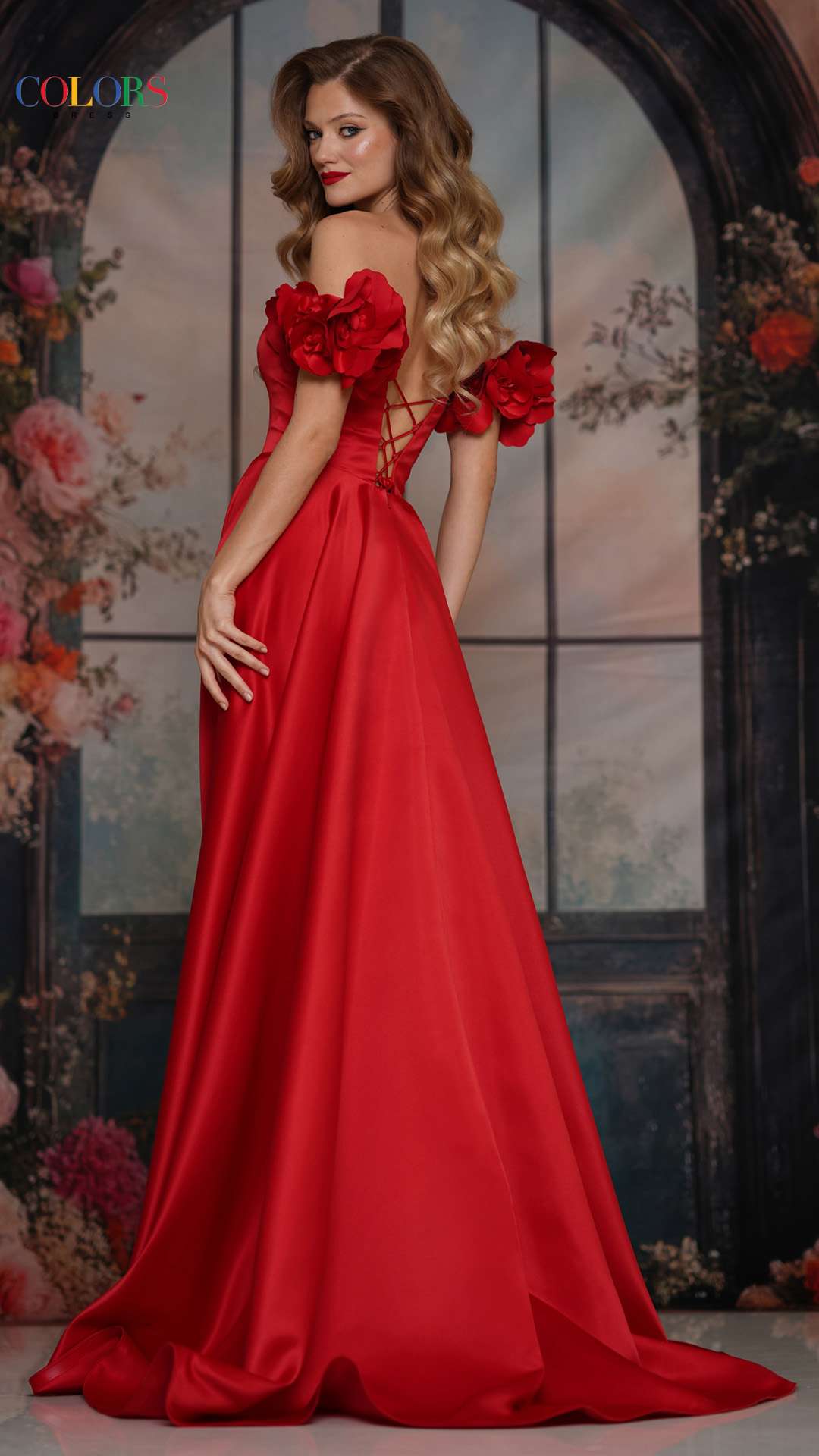 Prom Dresses A Line Long Formal Ball Gown 3D Floral Prom Dress Red