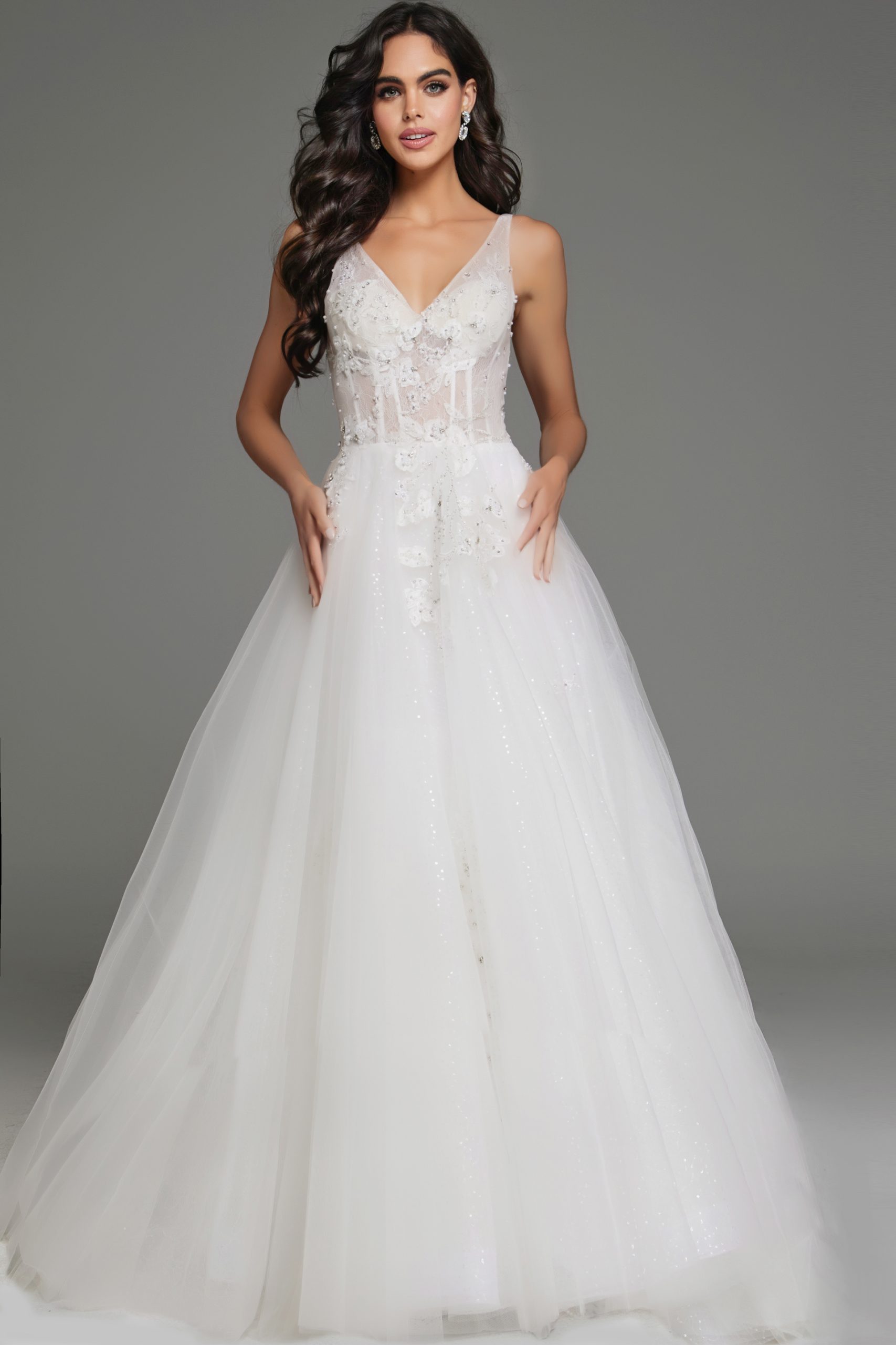 Wedding Dresses Bridal Long Ball Gown Beaded Floral Applique Wedding Dress White