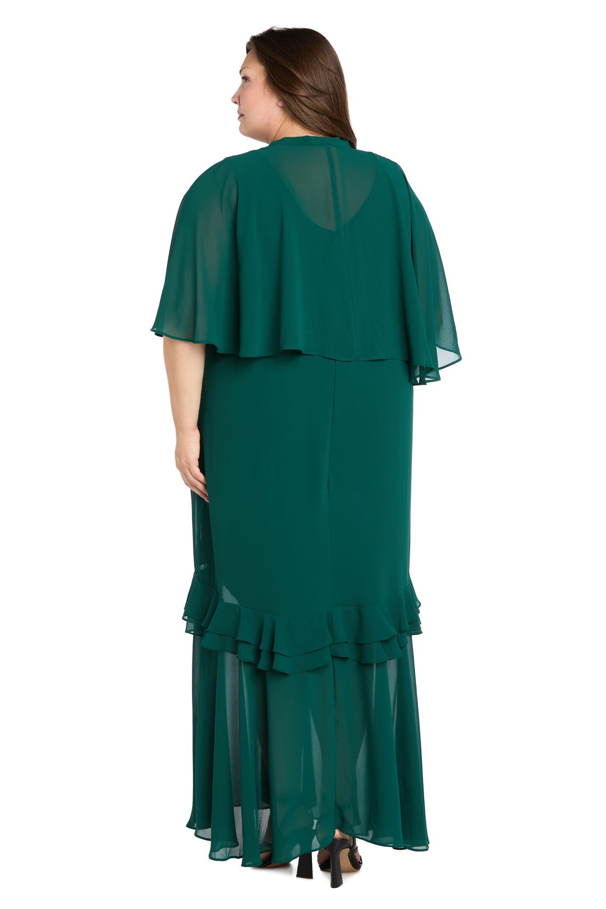 Plus Size Dresses Cape Ruffle Midi Cocktail Plus Size Dress Emerald