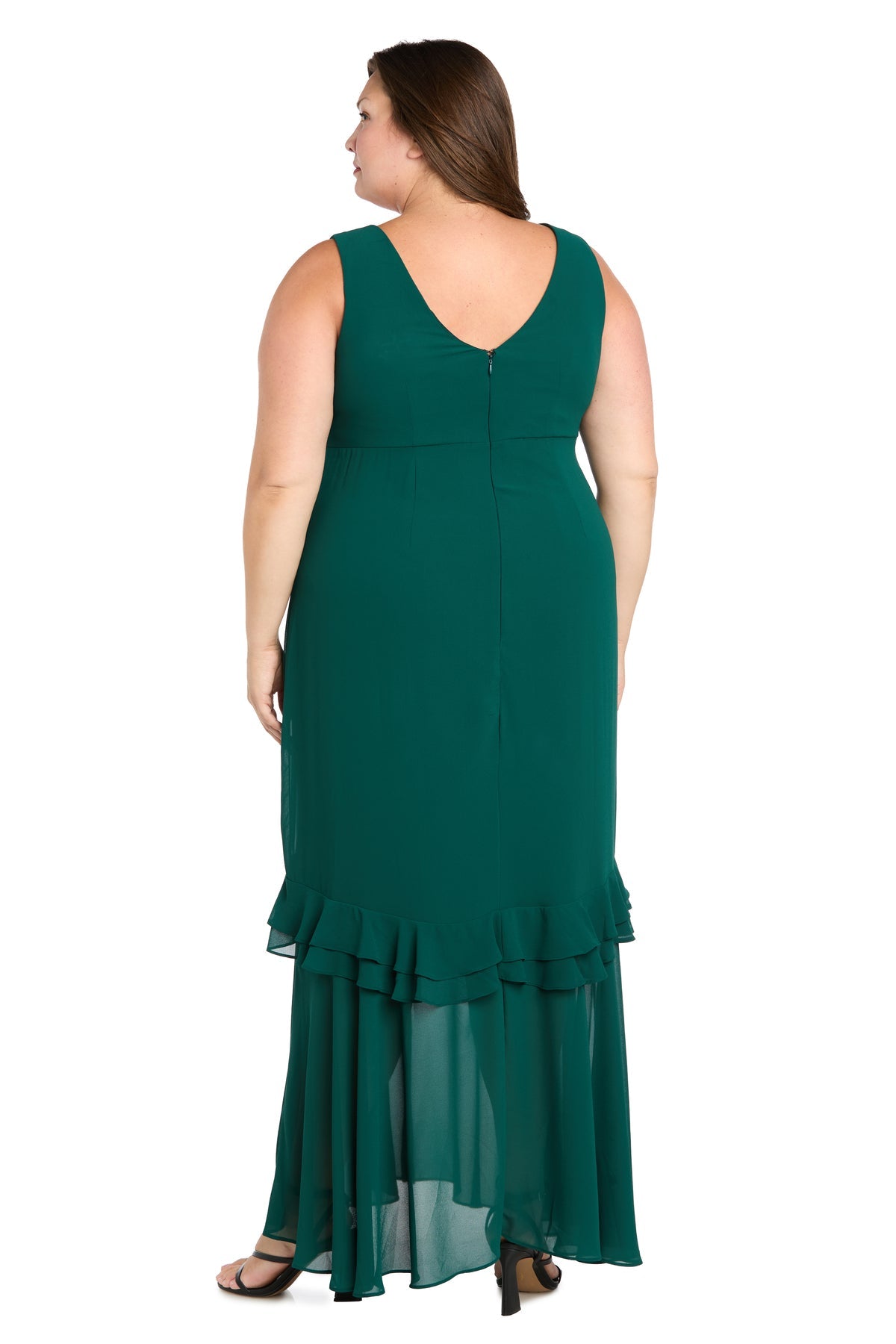 Plus Size Dresses Cape Ruffle Midi Cocktail Plus Size Dress Emerald