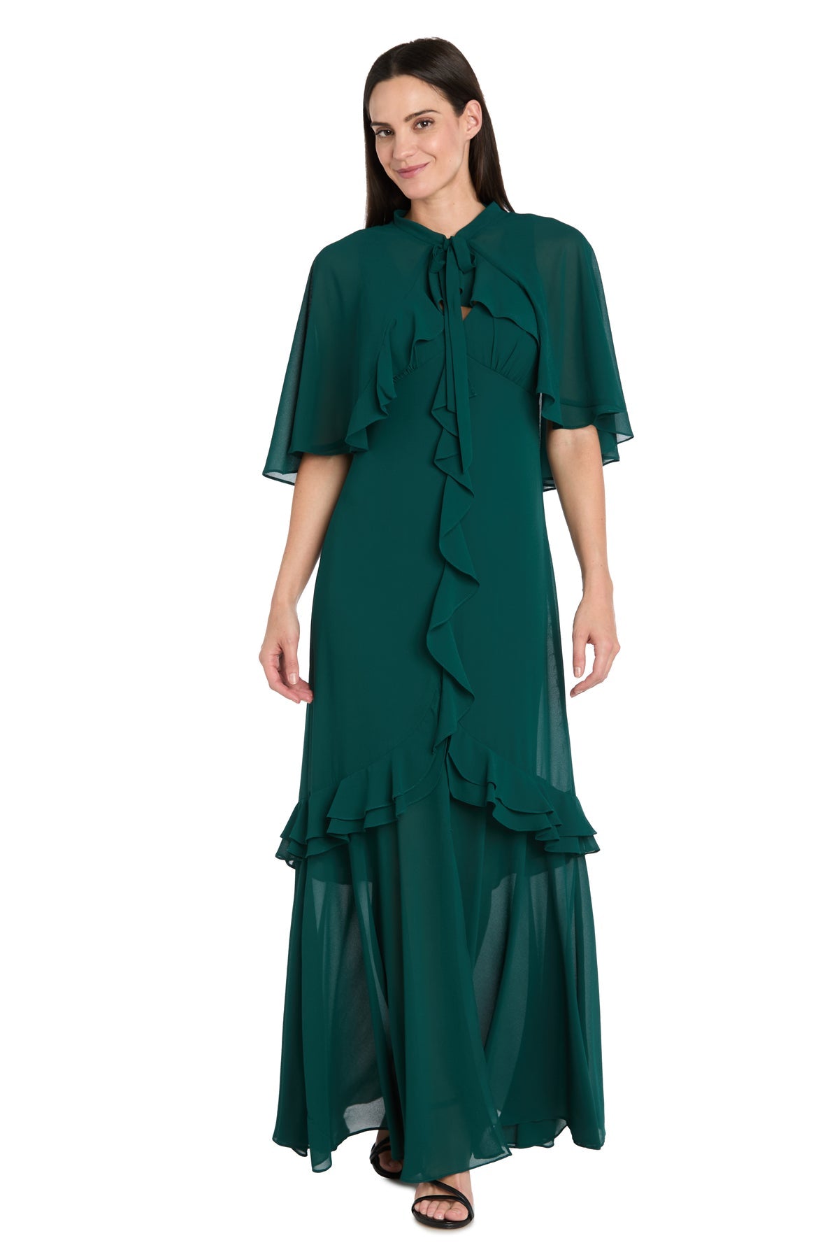Formal Dresses Cape Ruffle Midi Cocktail Dress Emerald