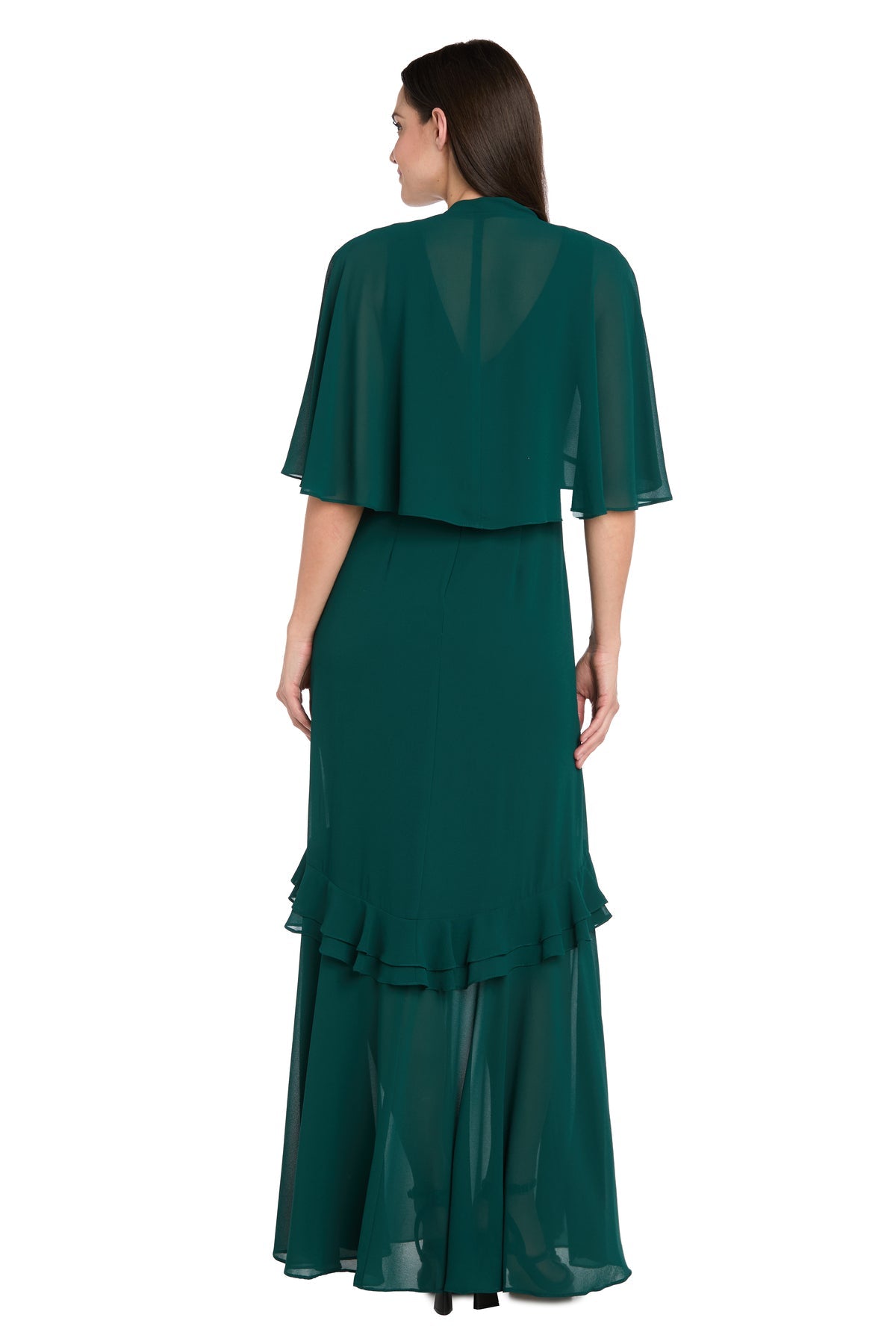 Formal Dresses Cape Ruffle Midi Cocktail Dress Emerald