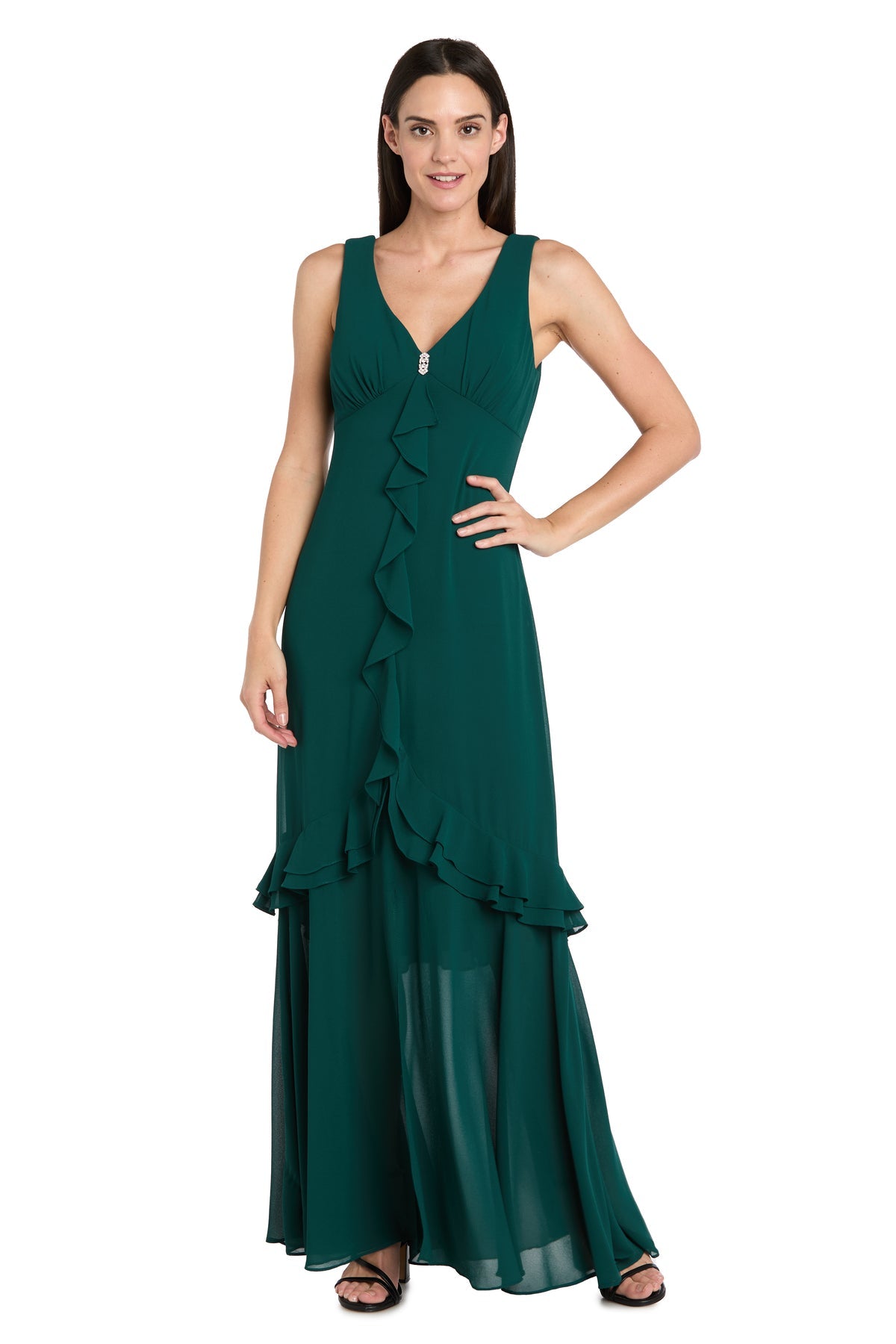 Formal Dresses Cape Ruffle Midi Cocktail Dress Emerald