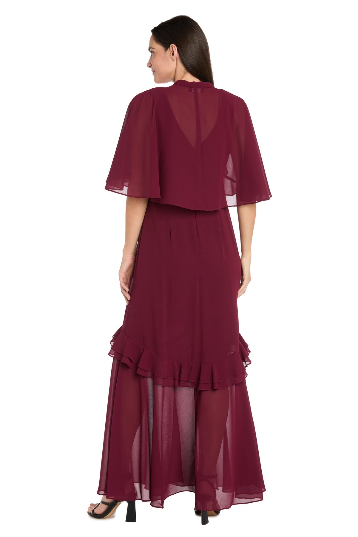Formal Dresses Cape Ruffle Midi Cocktail Dress Wine