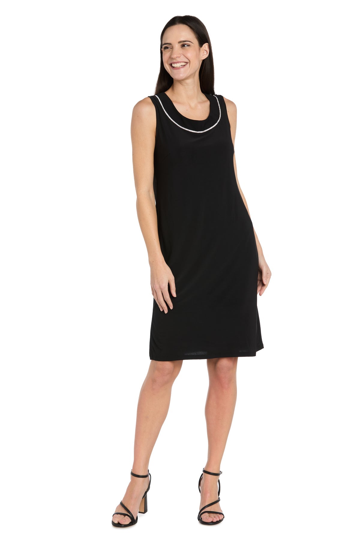 Scoop Neck Knee-Length Chiffon Cocktail Dress by R&M Richards 3747 in Black