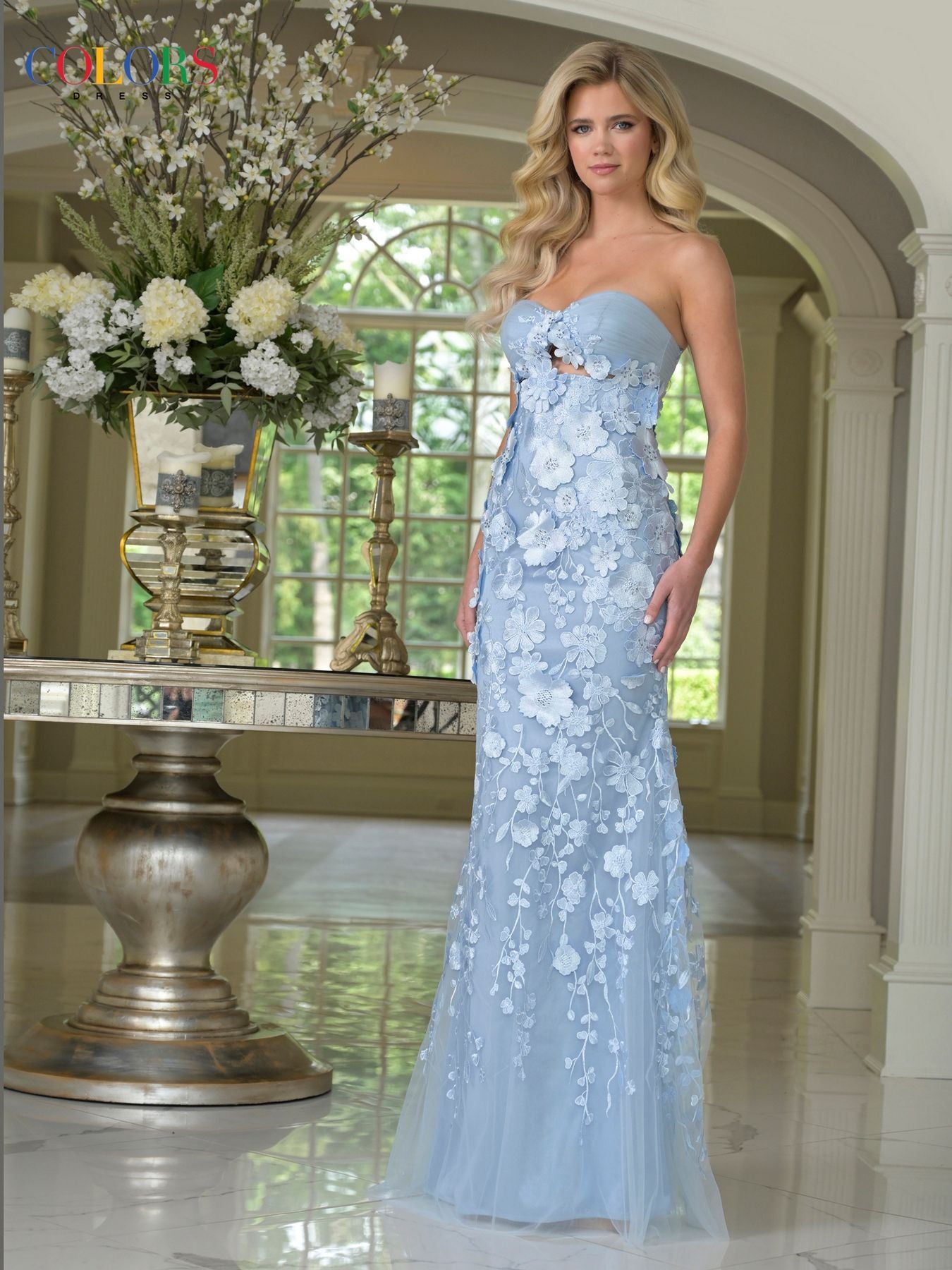Prom Dresses 3D Floral Long Formal Prom Dress Blue