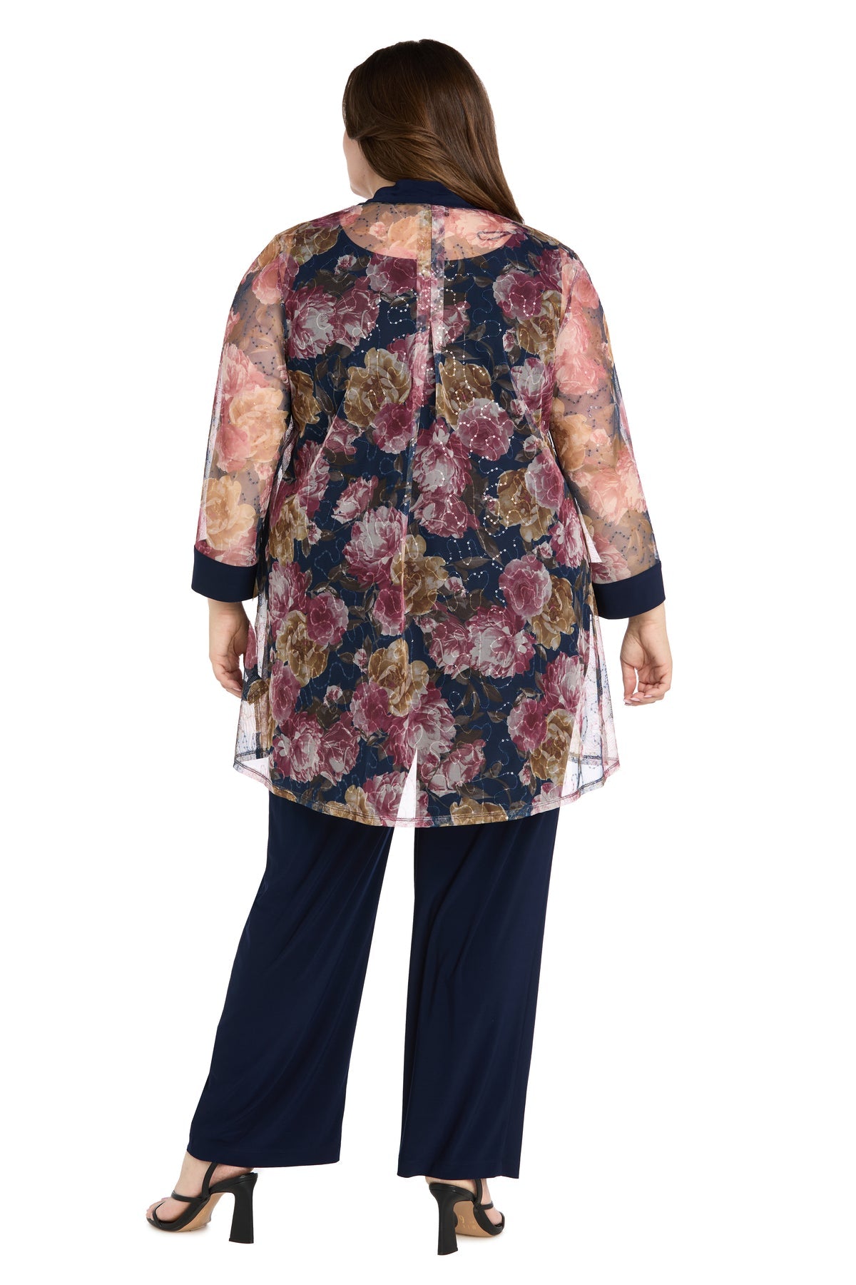 Pant Suit Long Floral Plus Size Formal Jacket Pant Suit Navy/Wine