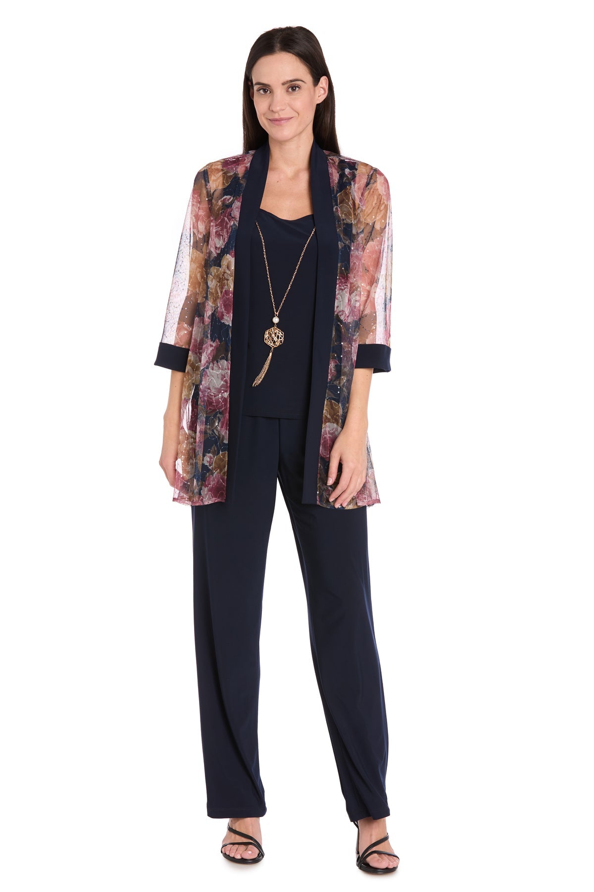 Pant Suit Long Formal Jacket Floral Pant Suit Navy/Wine