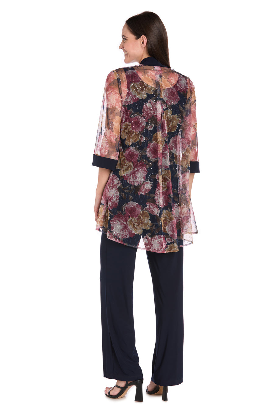 Pant Suit Long Formal Jacket Floral Pant Suit Navy/Wine