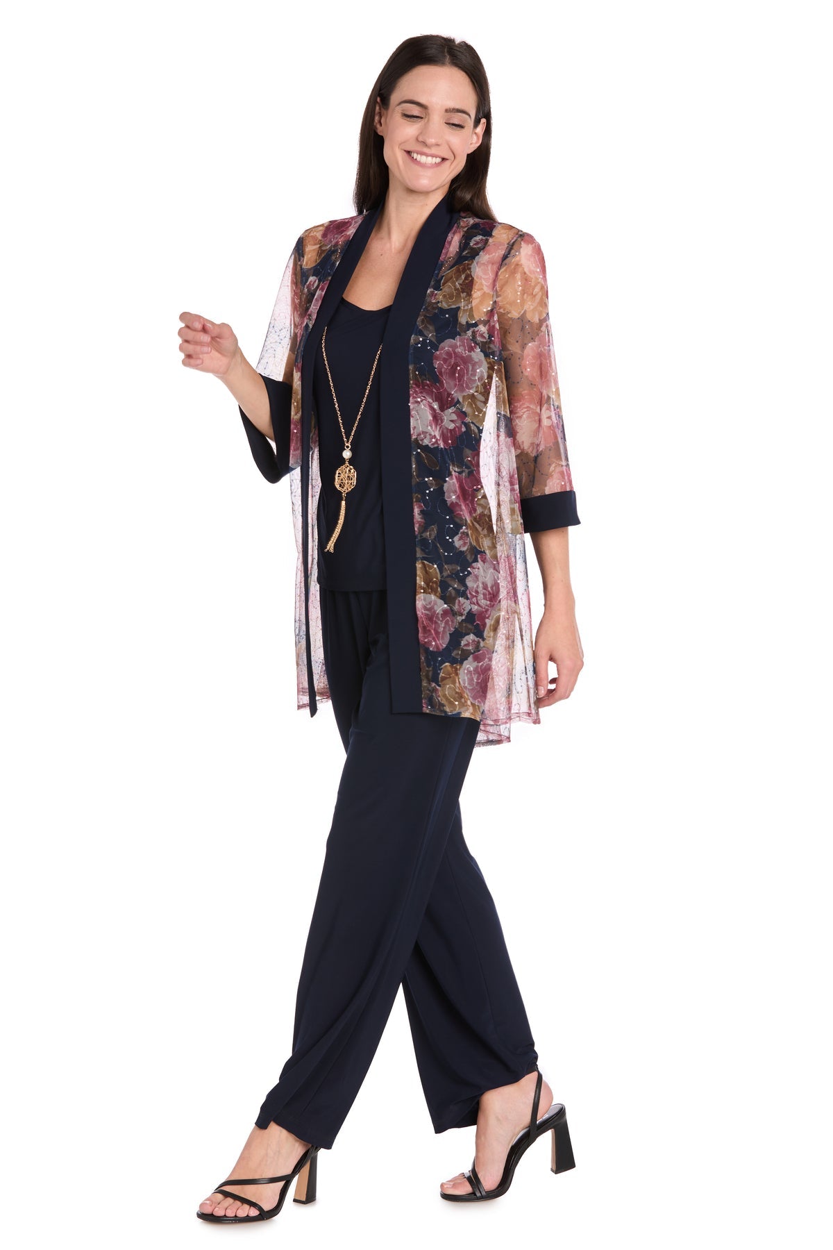 Pant Suit Long Formal Jacket Floral Pant Suit Navy/Wine