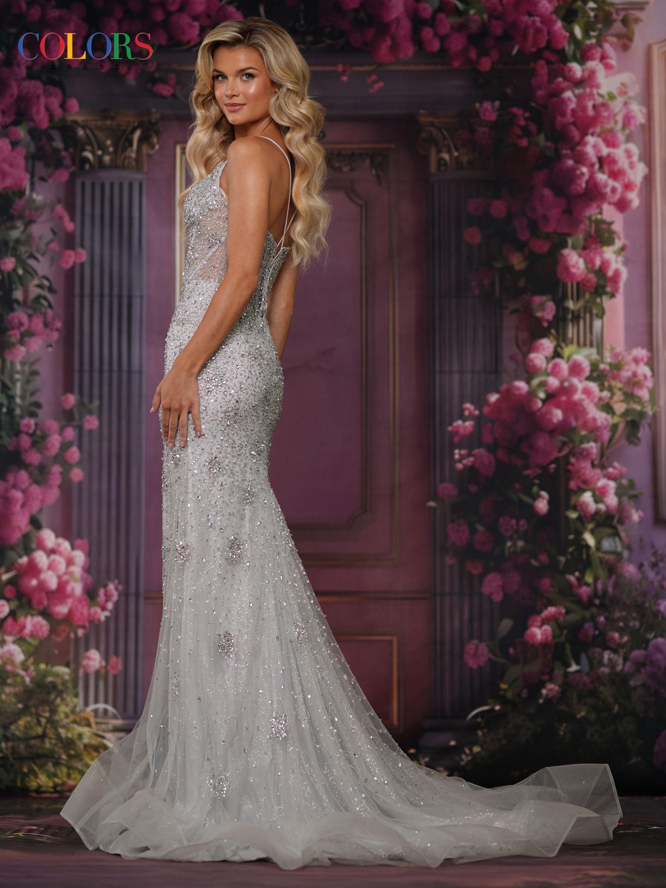 Prom Dresses Beaded Formal Long Prom Evening Dress Silver