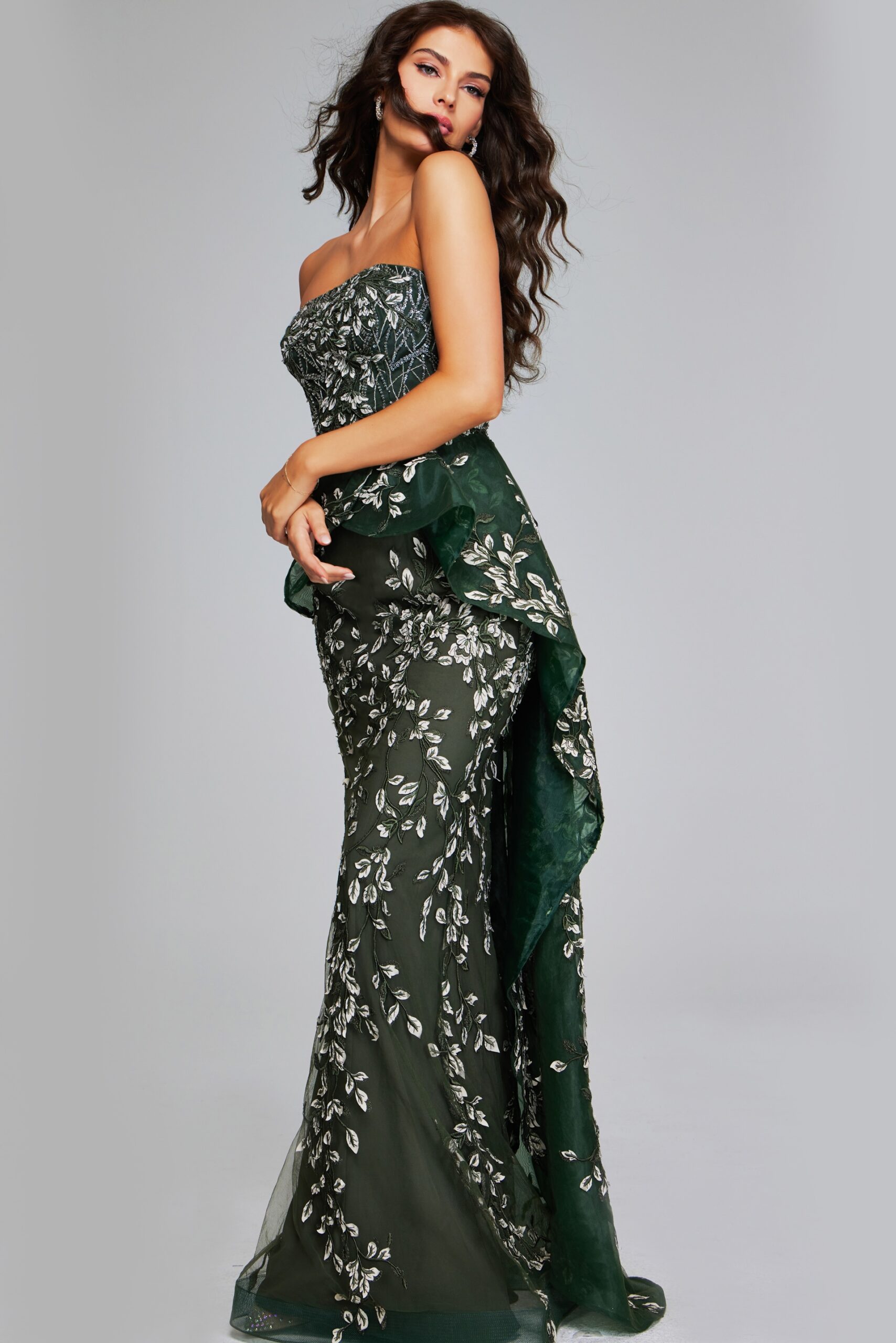 Formal Dresses Long Mermaid Floral Evening Prom Dress Dark Green