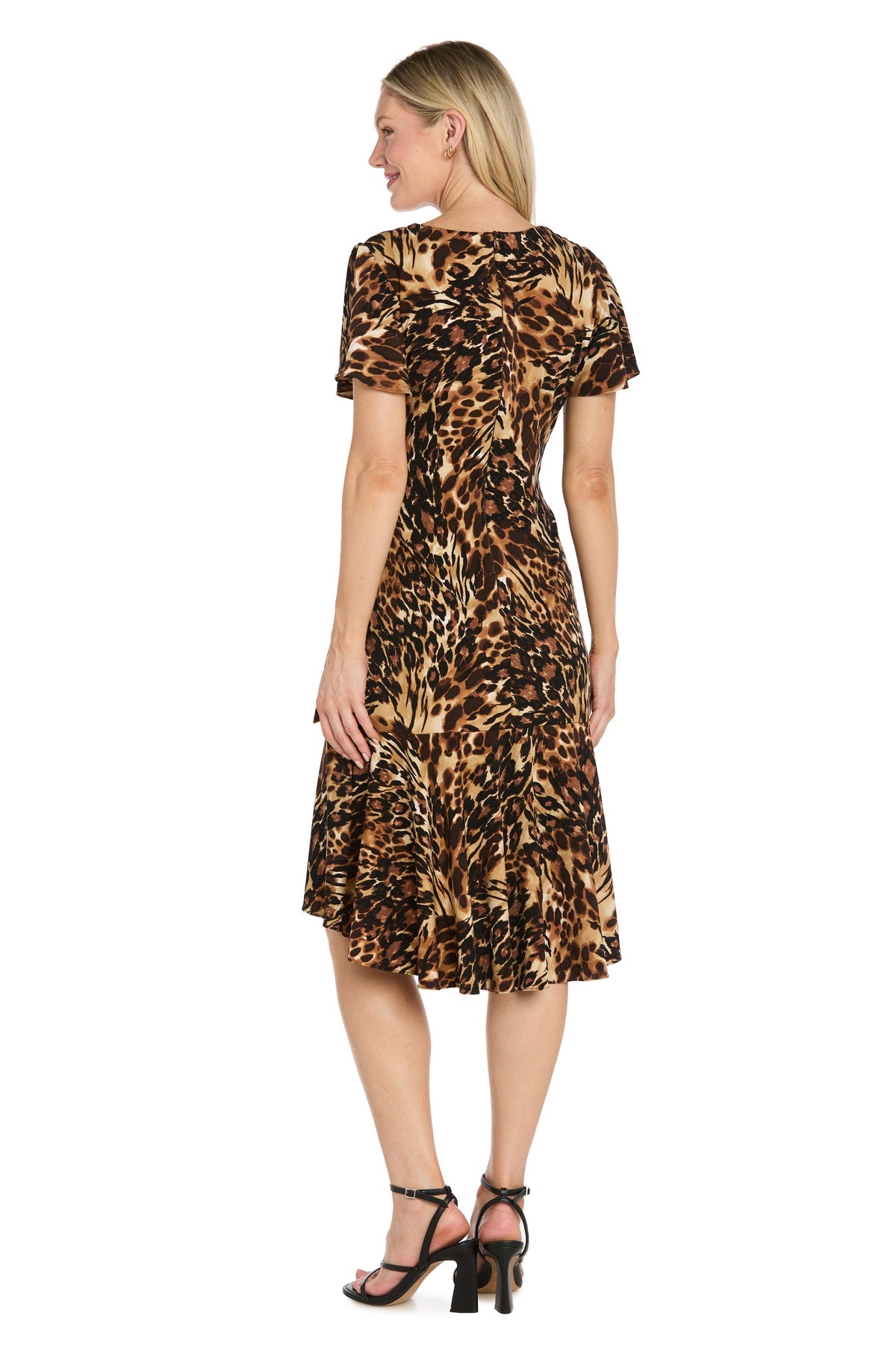 Black/Brown R&M Richards 3771 V-Neck High-Low Jersey Cocktail Dress Ruffle